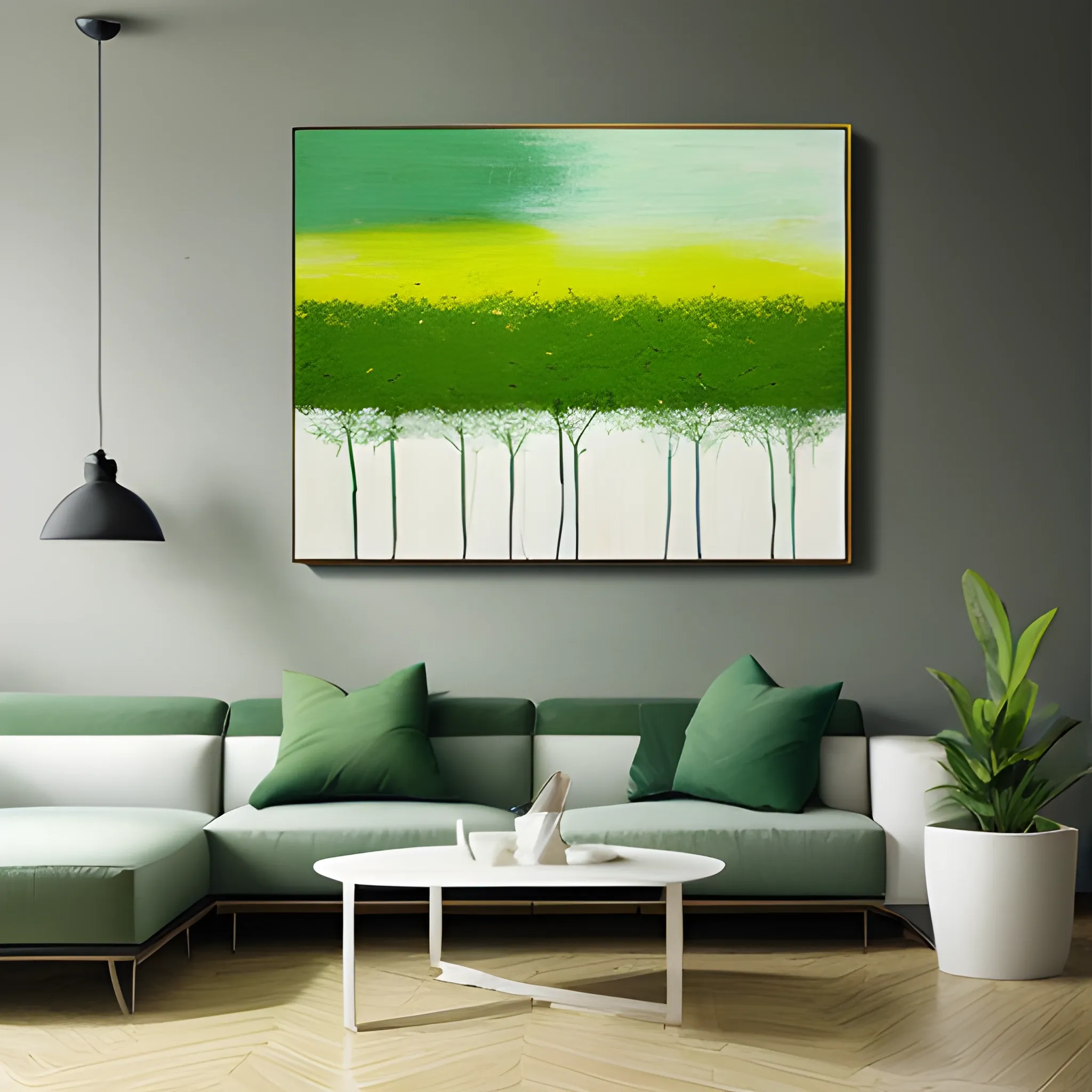 Abstract Green Plant Canvas Painting Spring Decor Original Art Minimalist Textured Landscape Modern Wall Art Picture