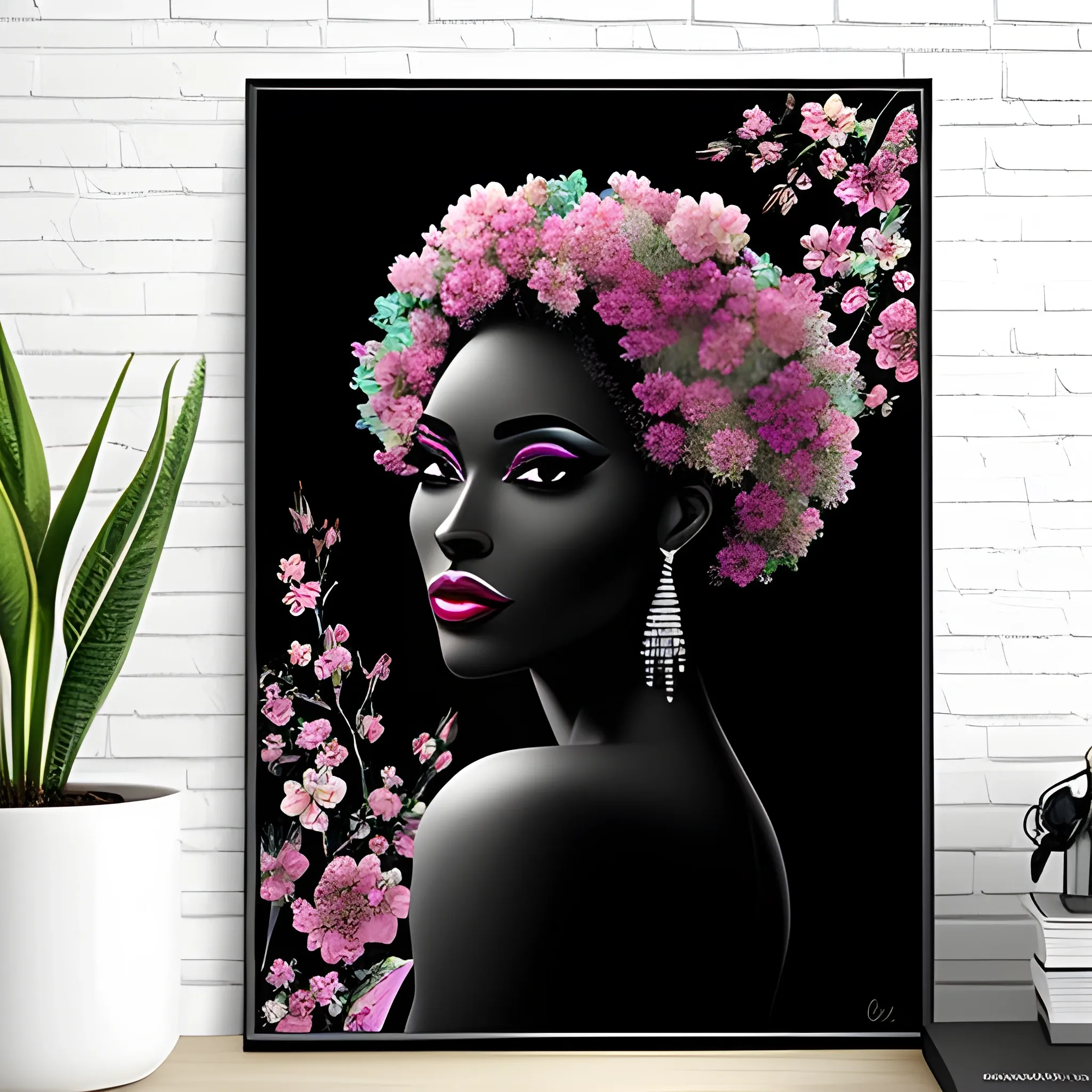 Blossoming Beauty - Digital Download, AI Art, Printable Wall Art, Black Girl, Wall Decor Floral Art Black Art Print Wall Art Poster
