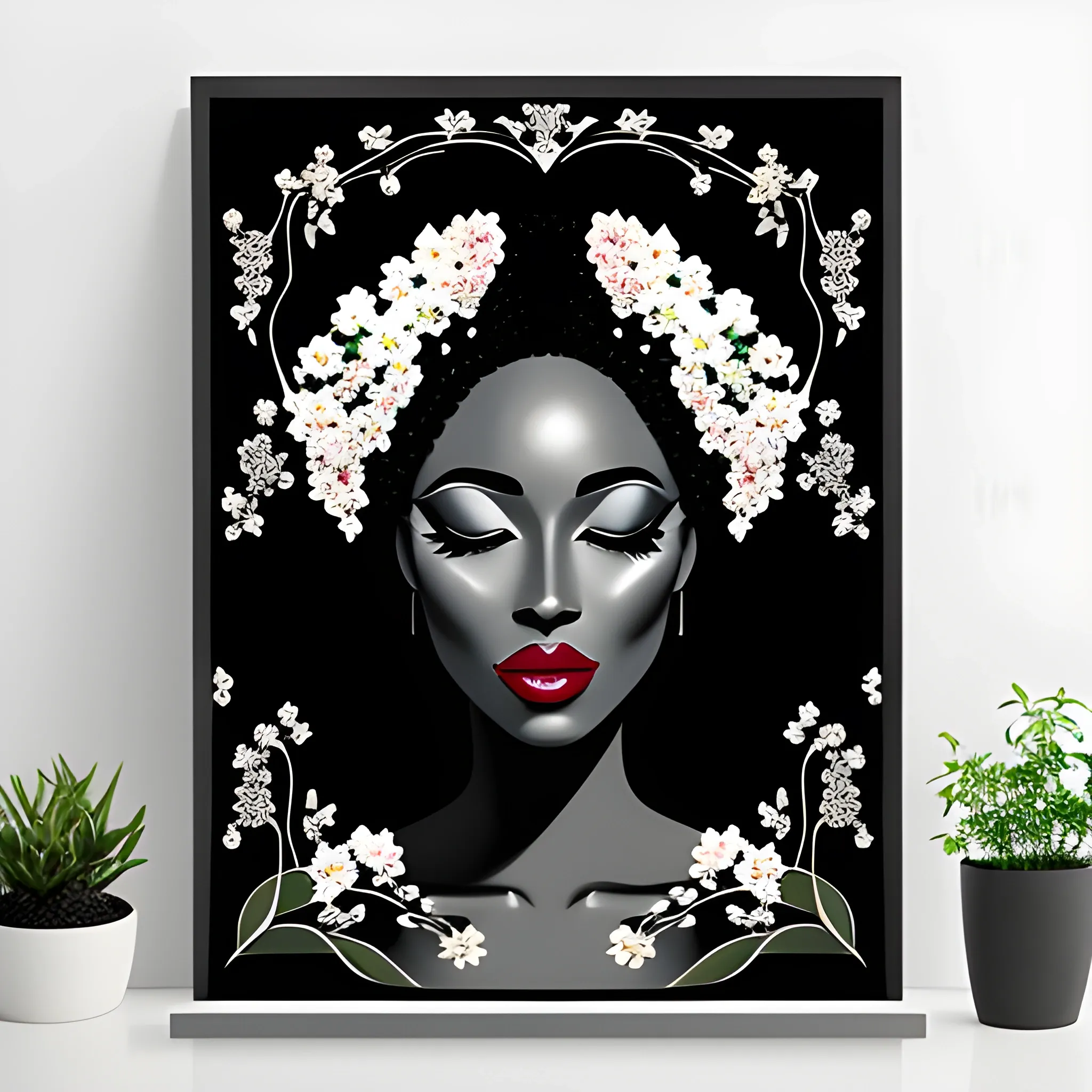 Garden of Grace - Digital Download, AI Art, Printable Wall Art, Black Girl, Wall Decor Floral Art Black Art Print Wall Art Poster