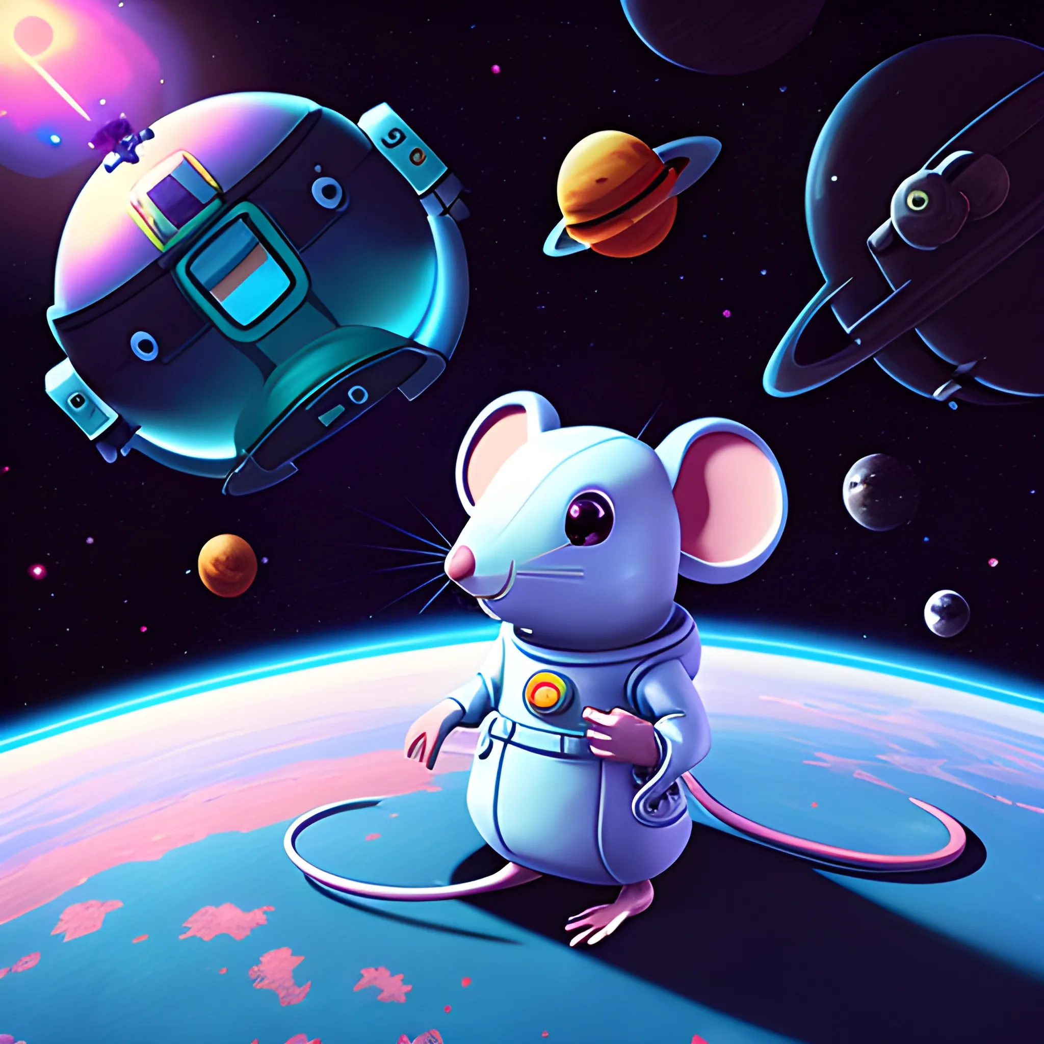 Mouse science fiction game, gamefi. outer space, Trippy