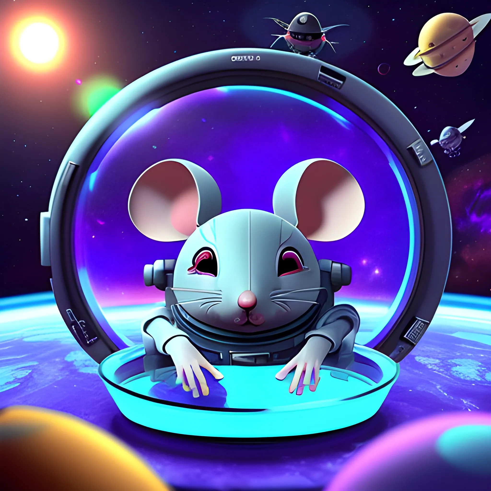 Mouse science fiction game, gamefi. outer space, Trippy