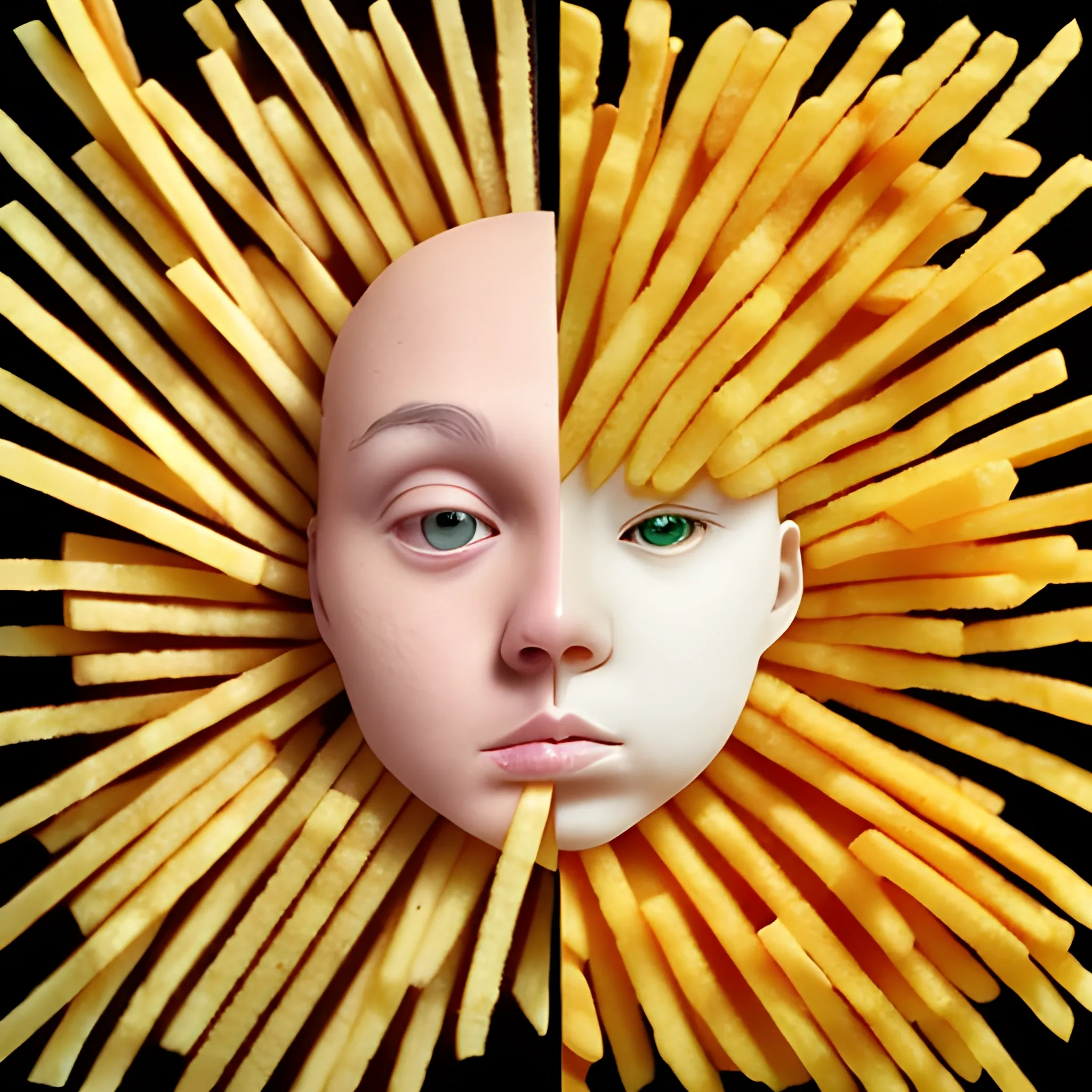 Cartonization and personification of French fries, , Trippy