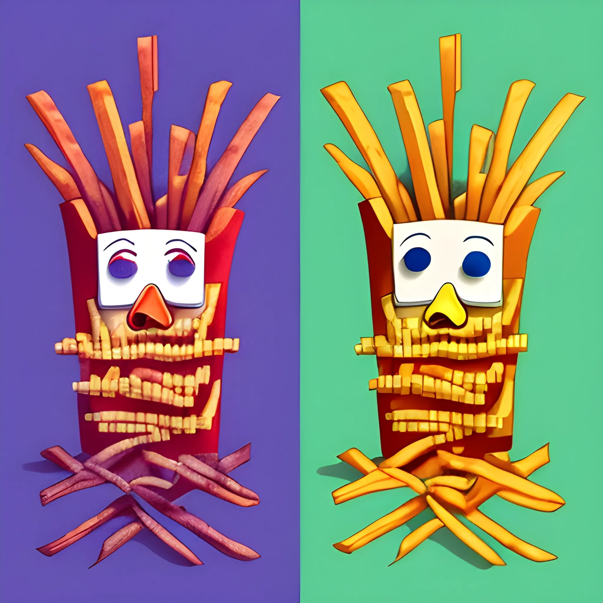 Cartonization and personification of French fries, , Trippy