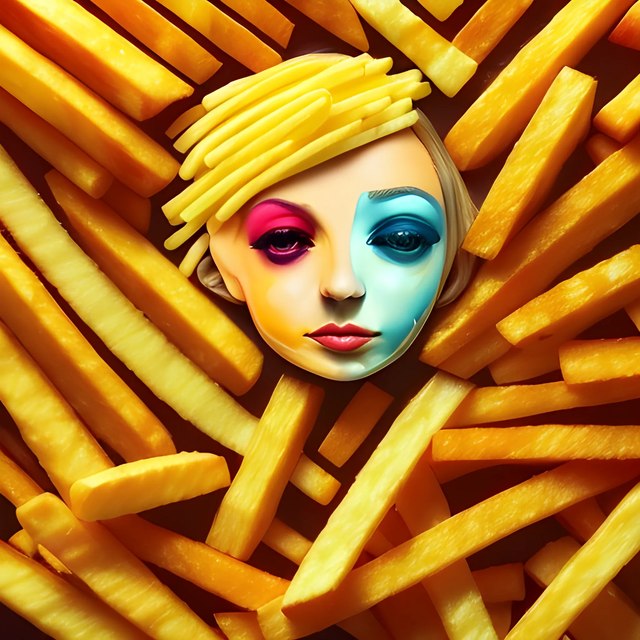 Cartonization and personification of French fries, , Trippy