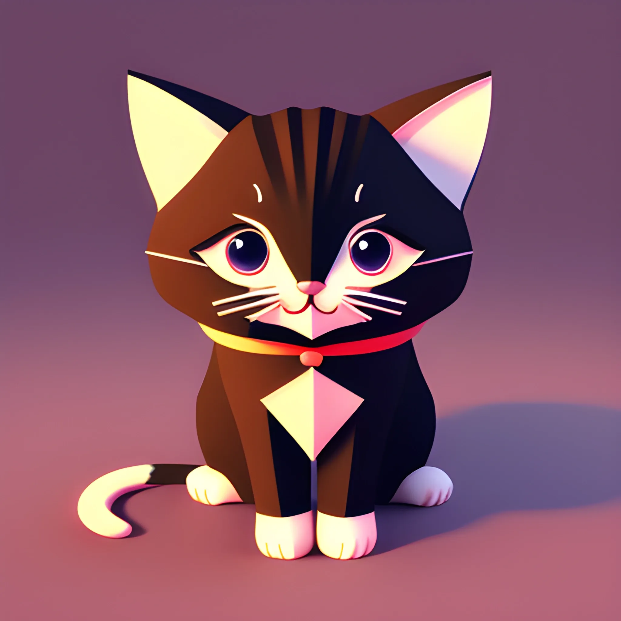 flat illustration，cute kitten, 3D