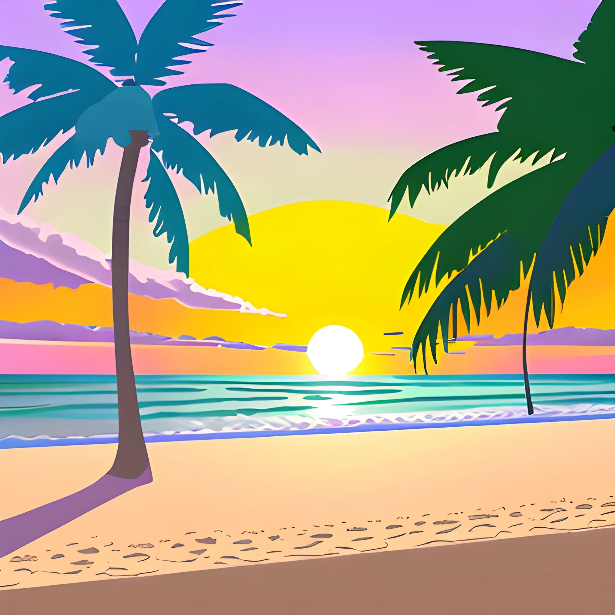 Palm Beach County Roleplay text, Cartoon, no people, beach, include with palm trees, empty beach, 2d, sunset at beach