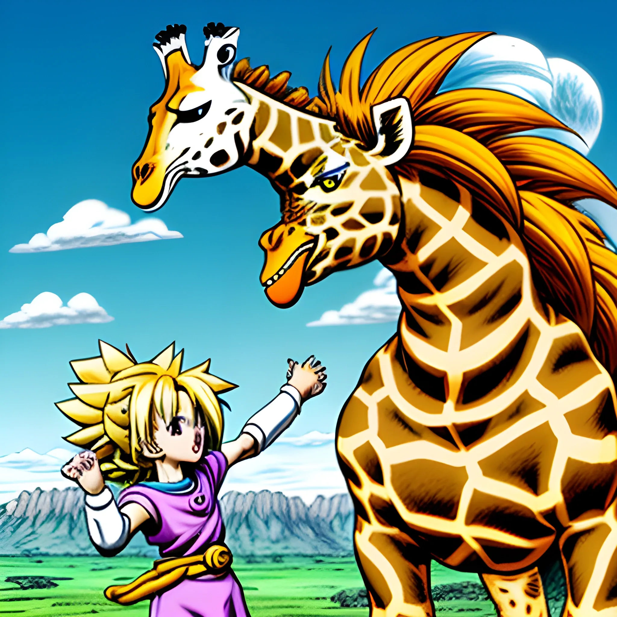 
creates a drawing of a giraffe mixed with a lion as if Akira Toriyama had drawn it for Dragon Quest



, Cartoon
