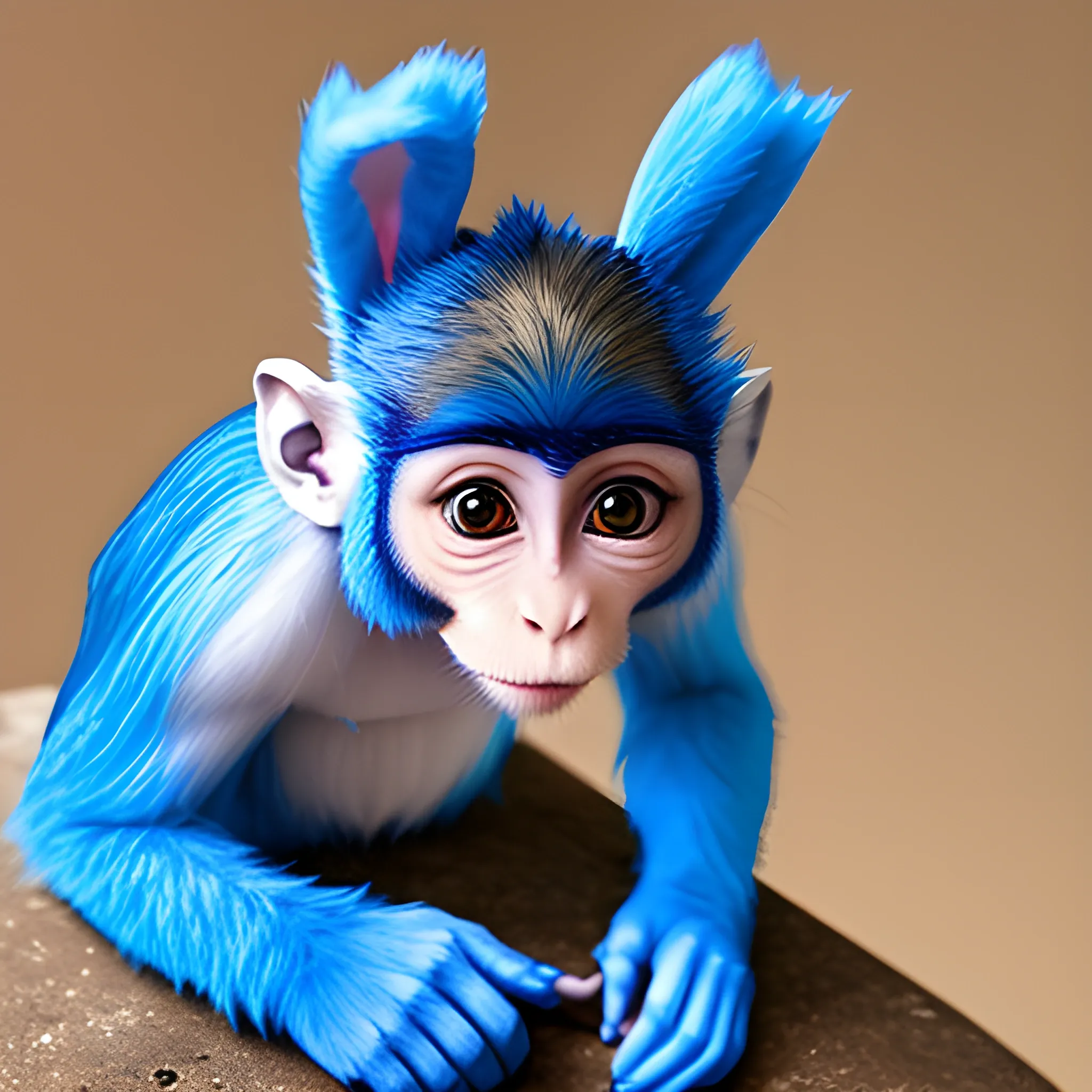 A blue rabbit monkey named riggy 