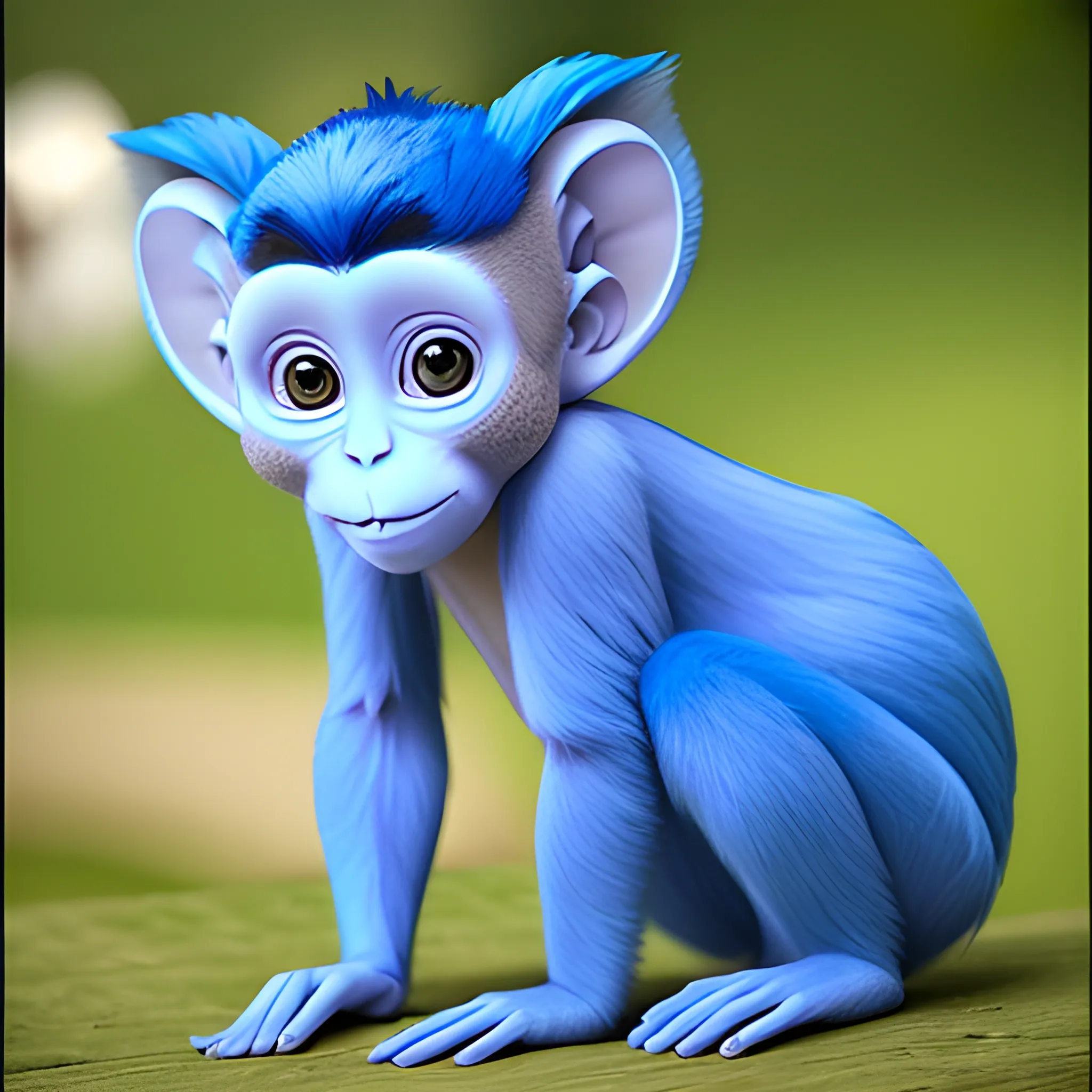 A blue rabbit monkey with a tail named riggy 