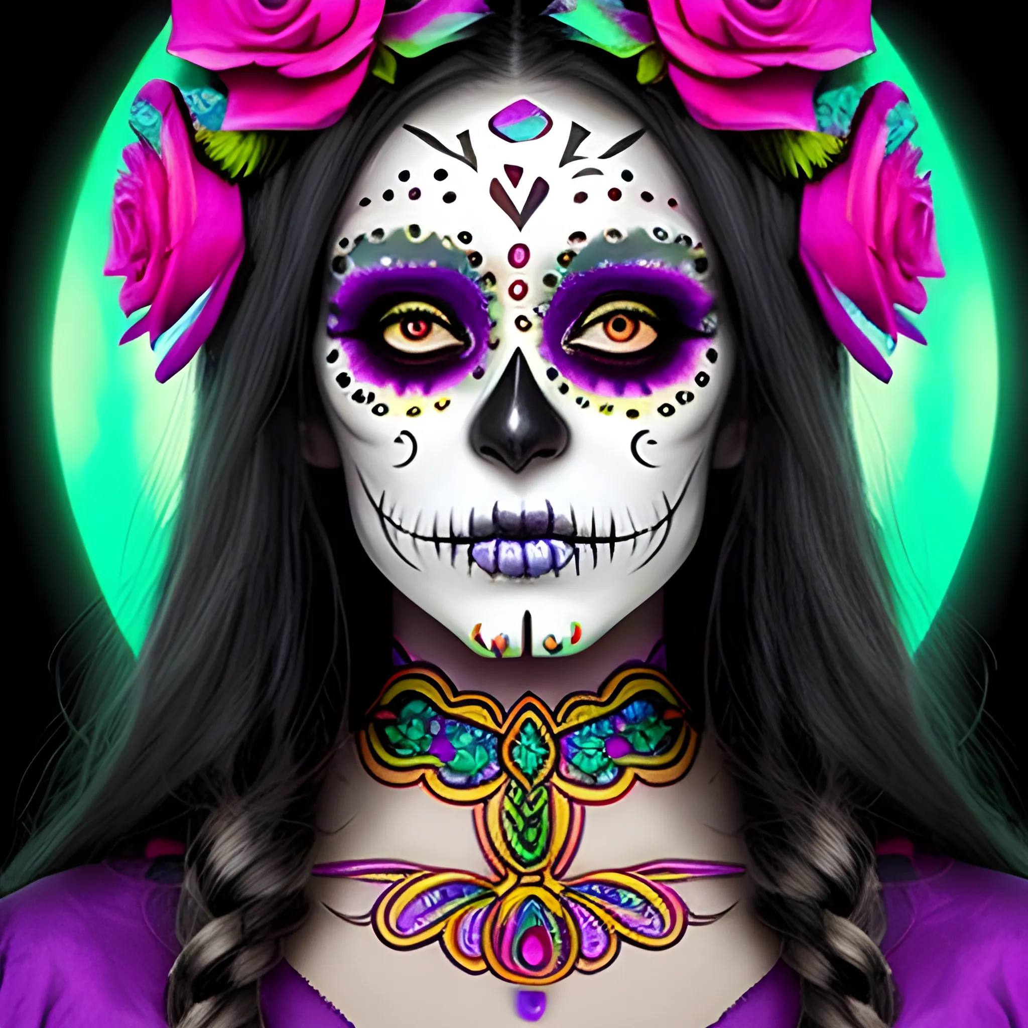 Priestess Day of the Dead makeup, bright colors - Arthub.ai