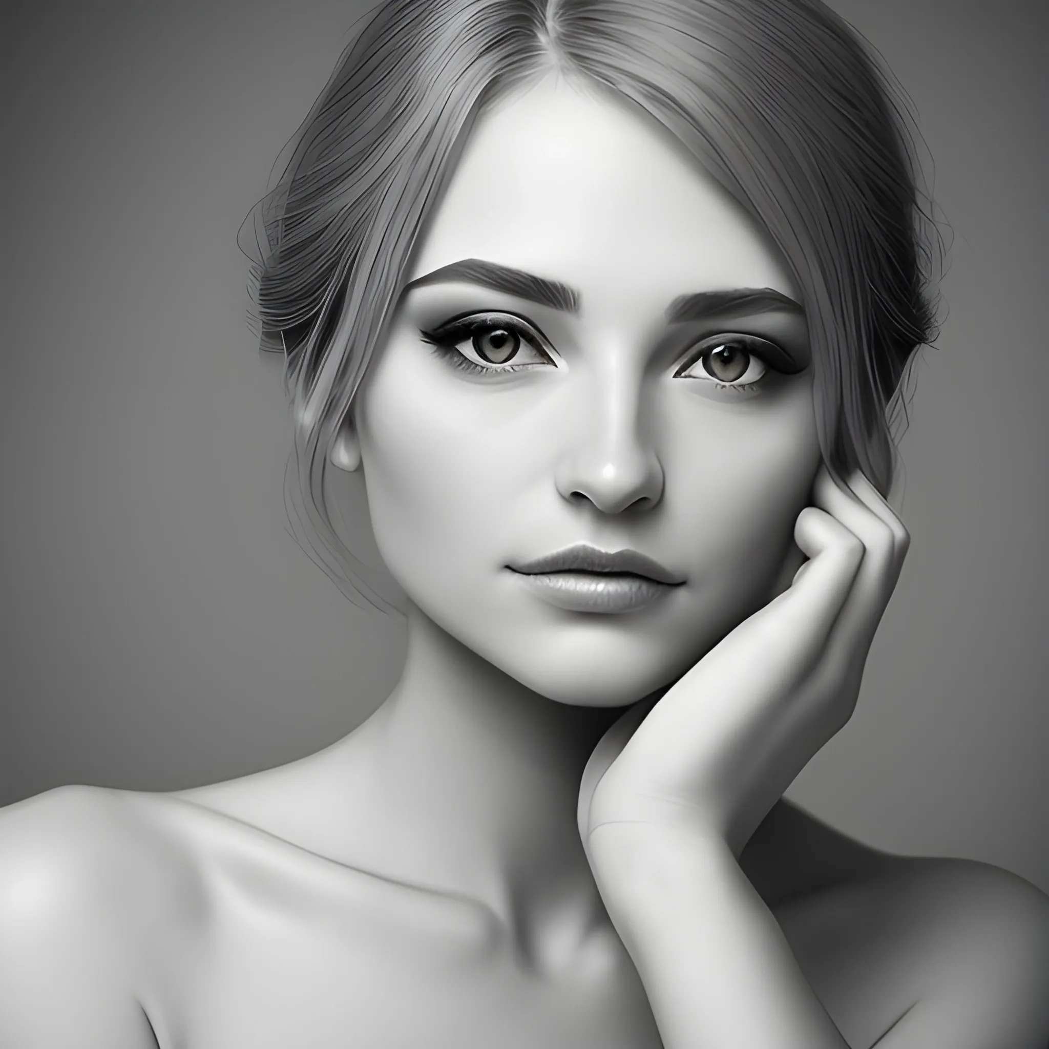 Portrait of beautiful woman, gray tones, solemn and elegant, professional photography