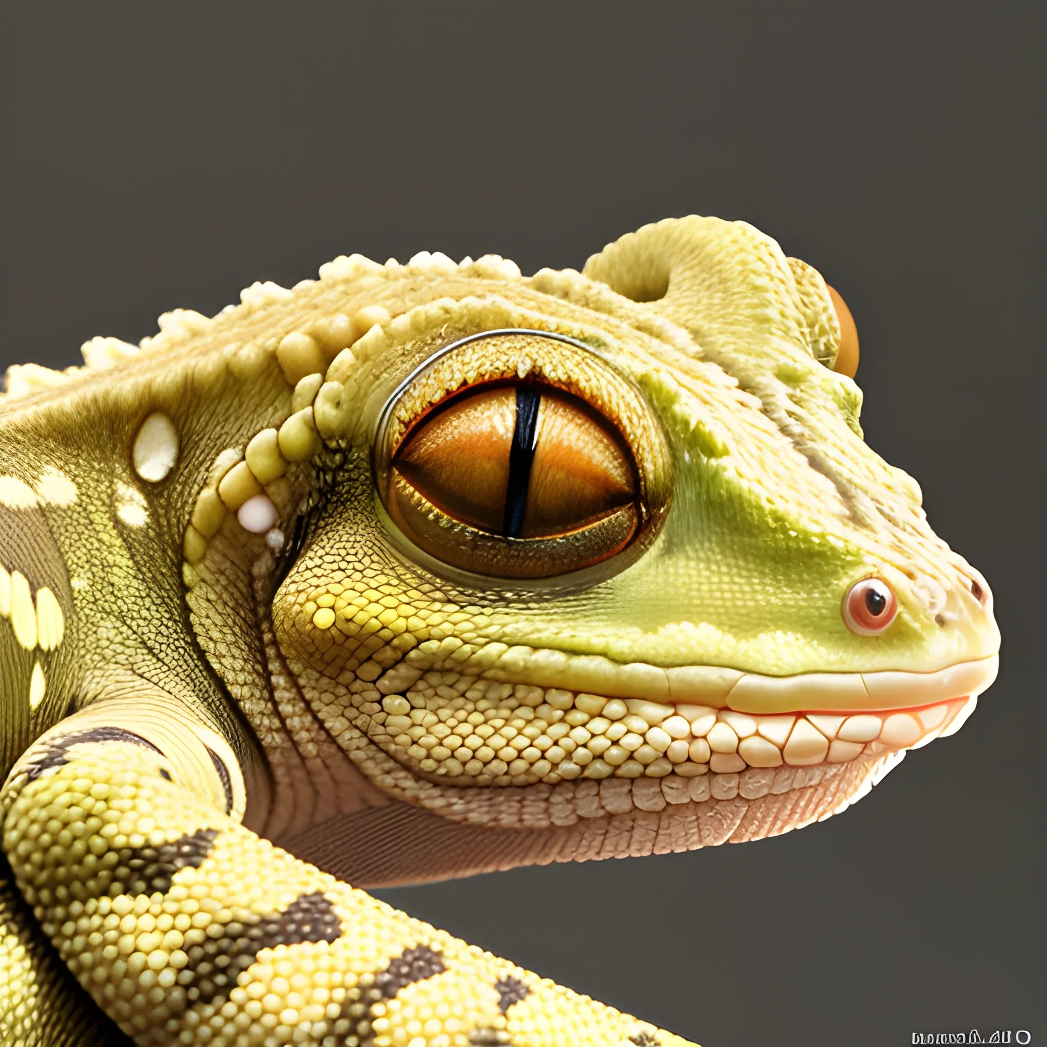 Cream colored photorealistic gecko with dark spots., 3D