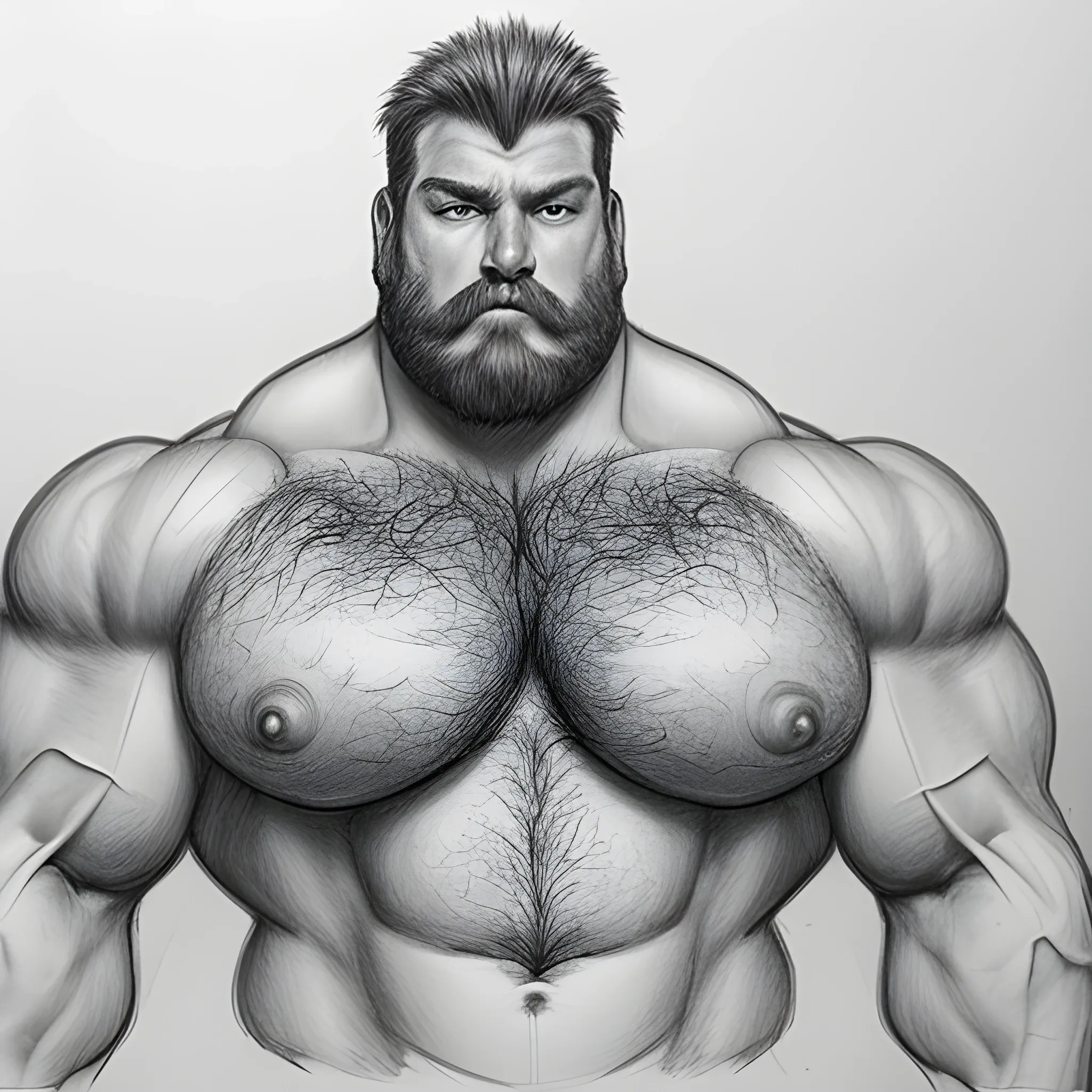 Pencil Sketch a big, muscular man with big And very hairy bre... - Arthub.ai