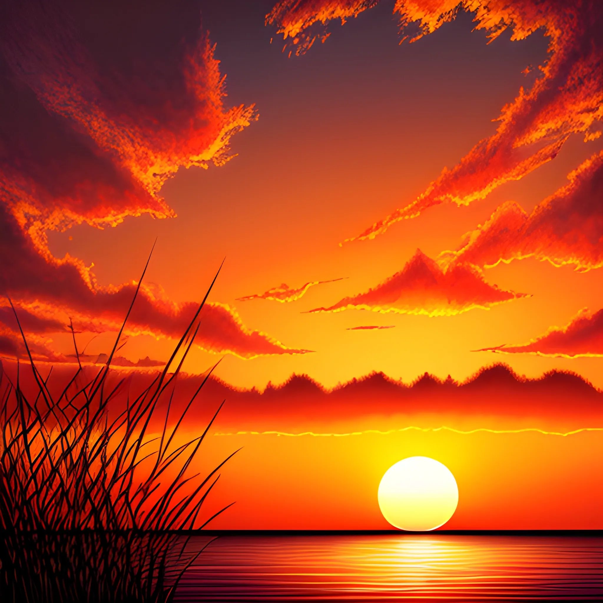 Sunset with warm colors, inspirational style, natural, relaxing, high detail picture