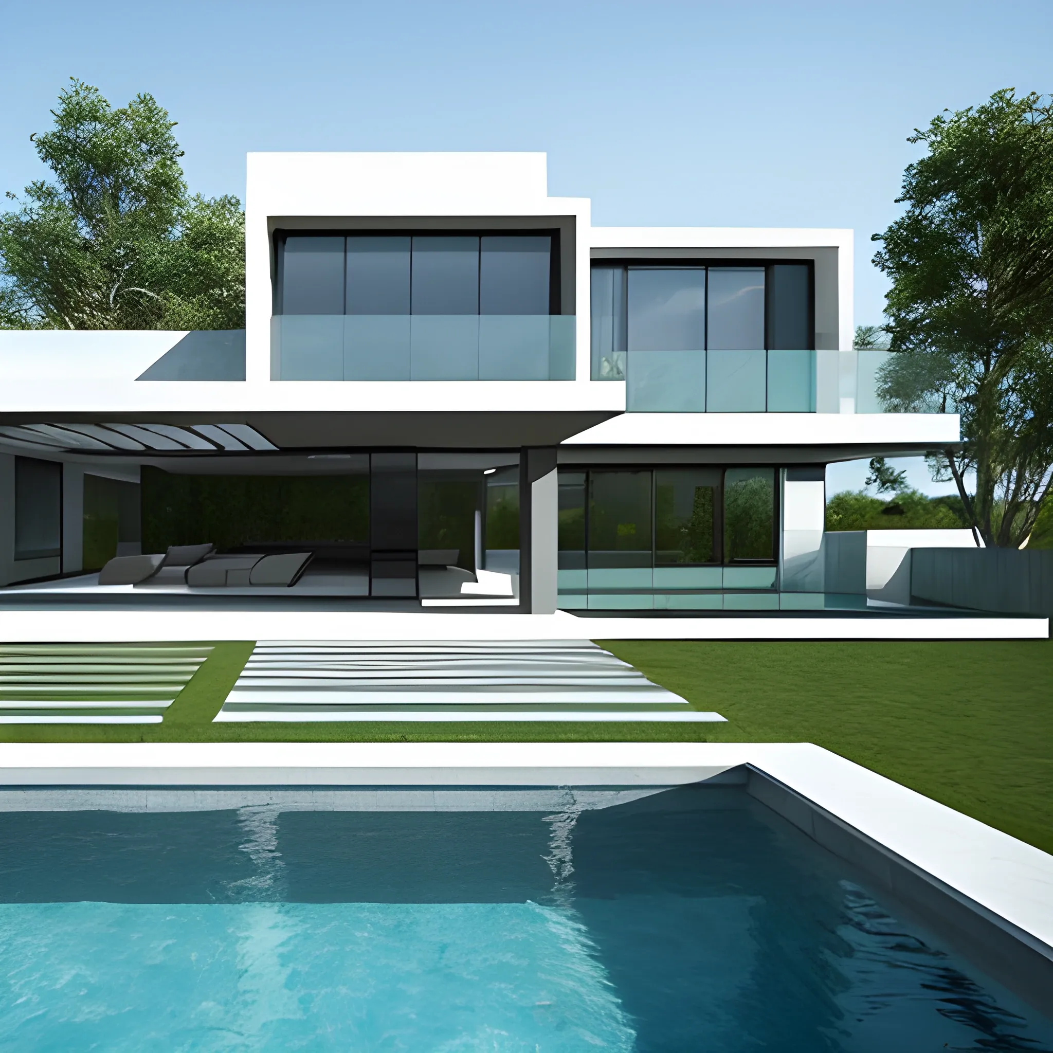 Ultra realistic modern house with a pool