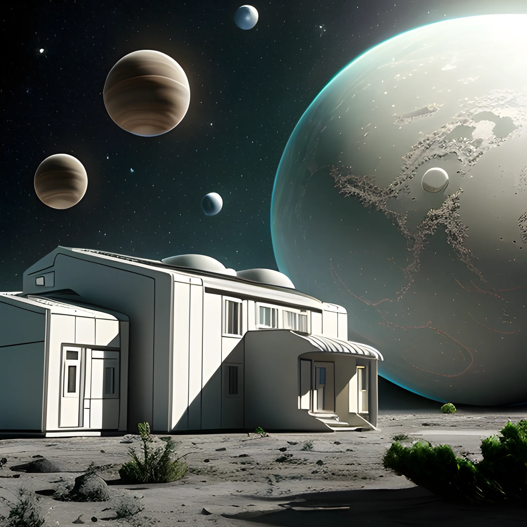 Ultra realistic house in space on a different planet