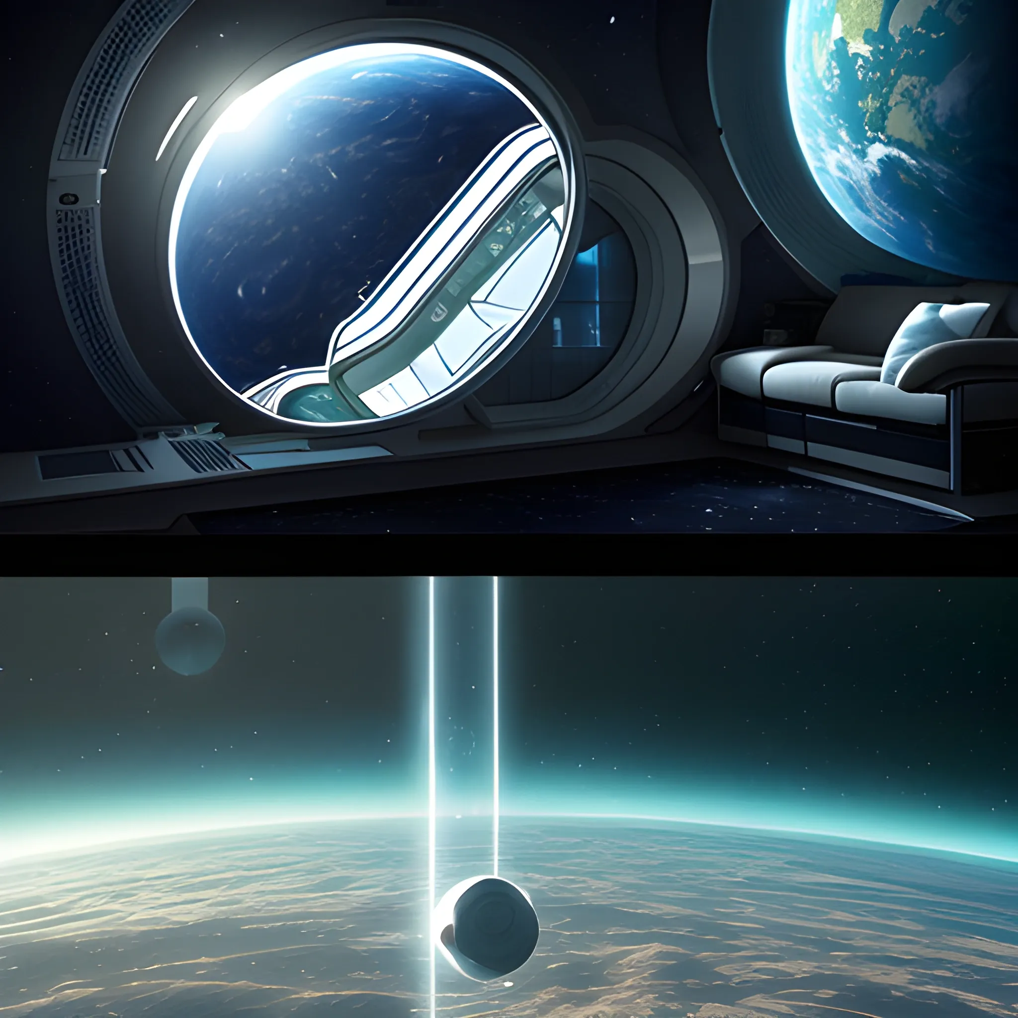 Ultra realistic house in space on a different planet with earth in the background