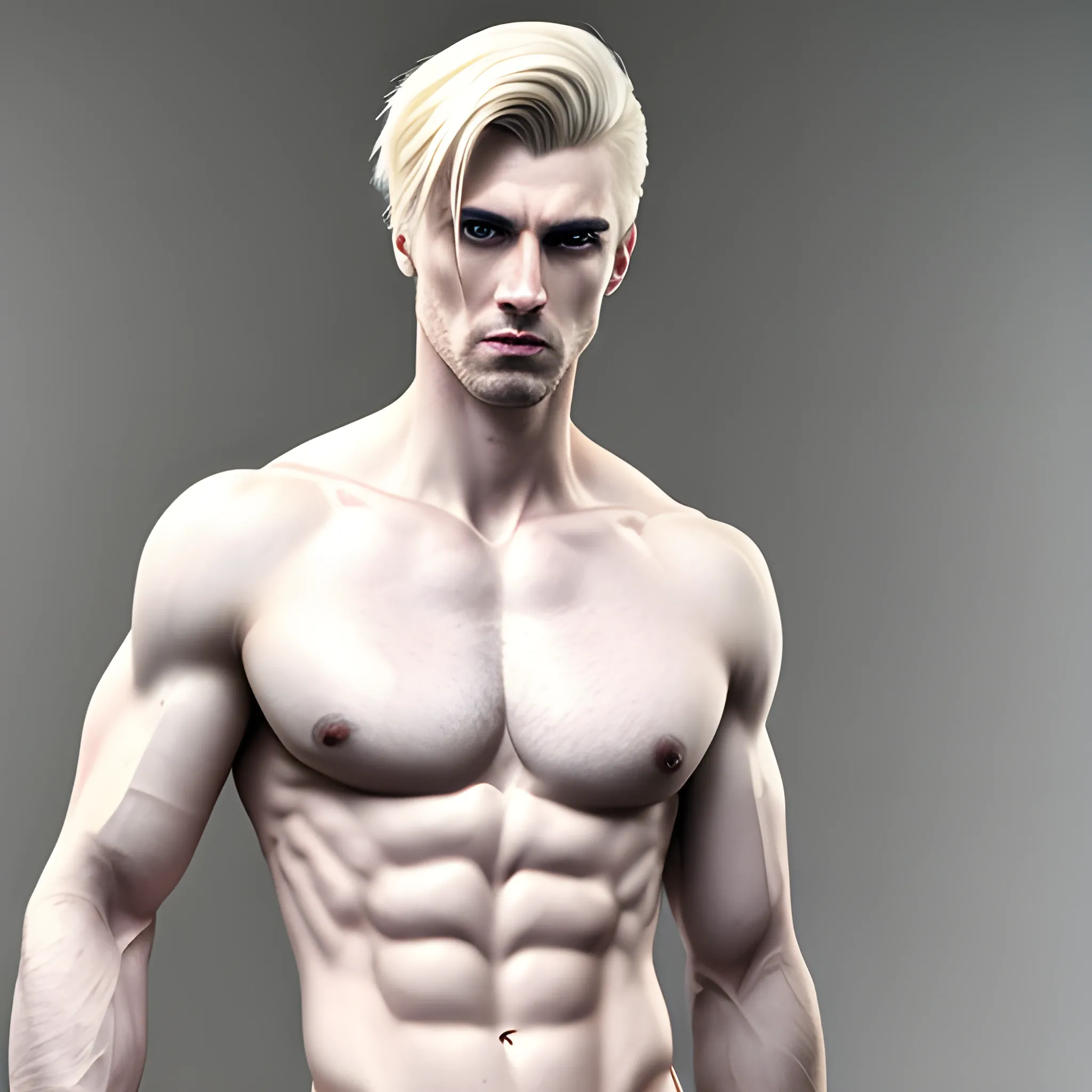 arcane style, young man with pale skin, medium length blonde hair, Grey eyes and athletic body