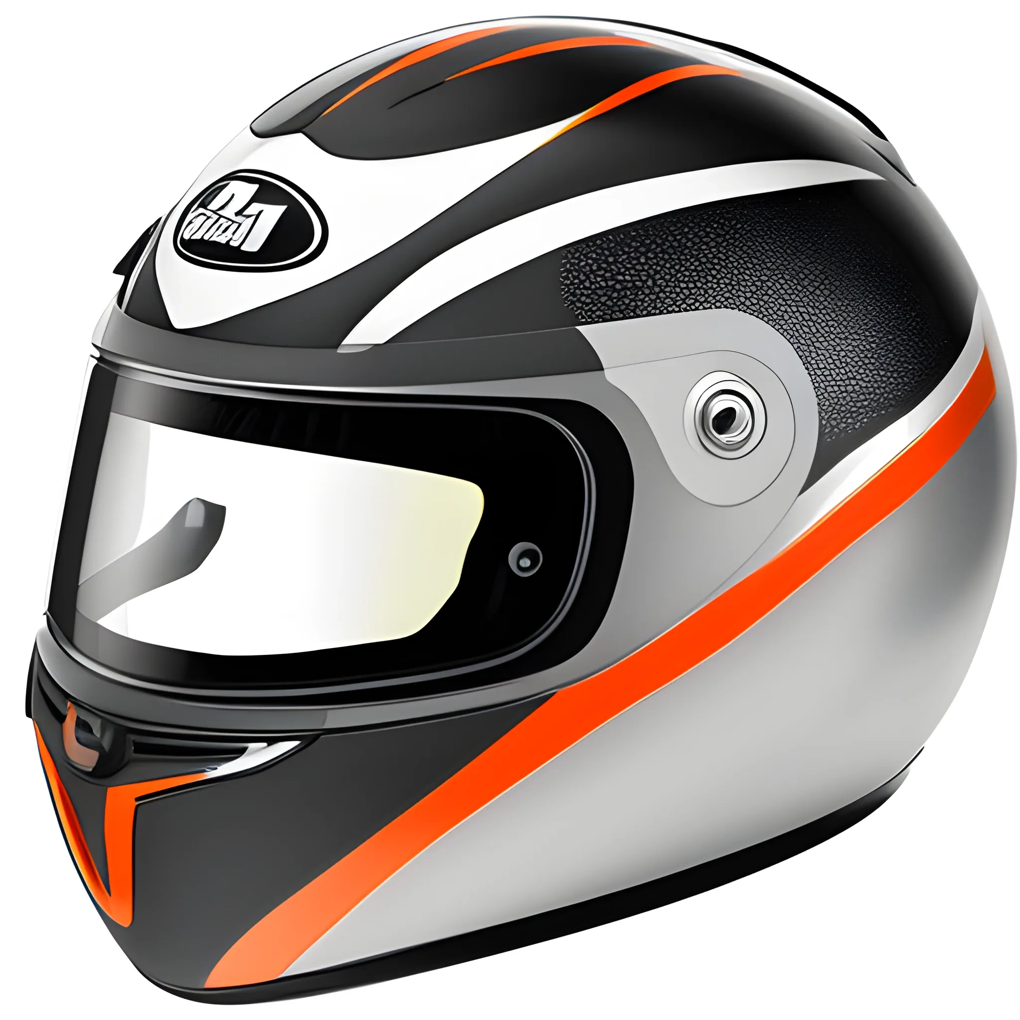 Helmet for F1 with Vision Pro
Color: silver base with orange and black accents