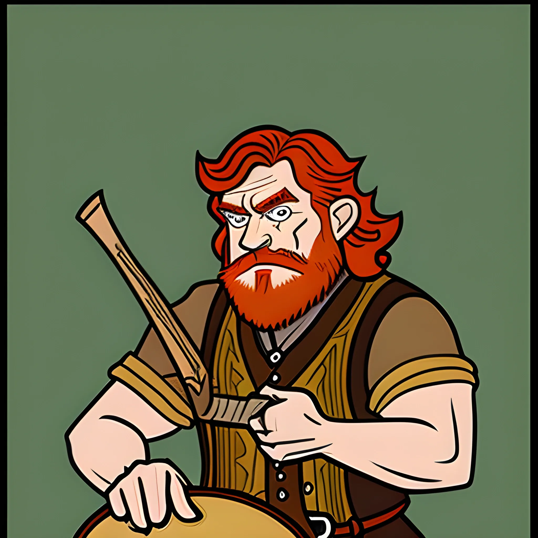  dnd hobbit ginger slim baby face man holding a drum, Cartoon