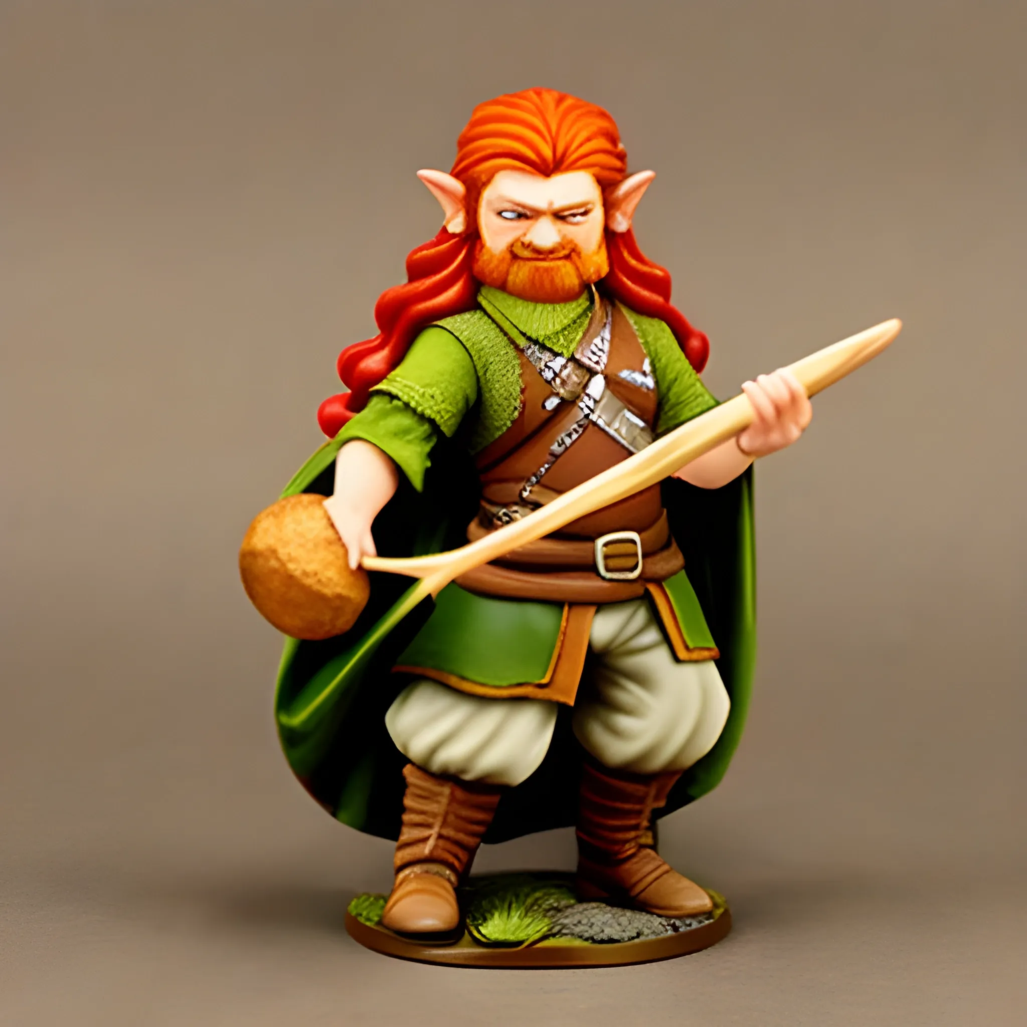  dnd hobbit ginger slim baby face holding a drum, 
