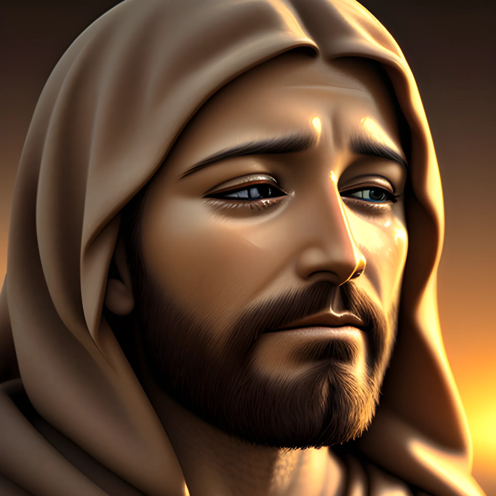 serene jesus christ crying, realistic, 4k, bright light face, open eyes, 3D, portraite, whole body 