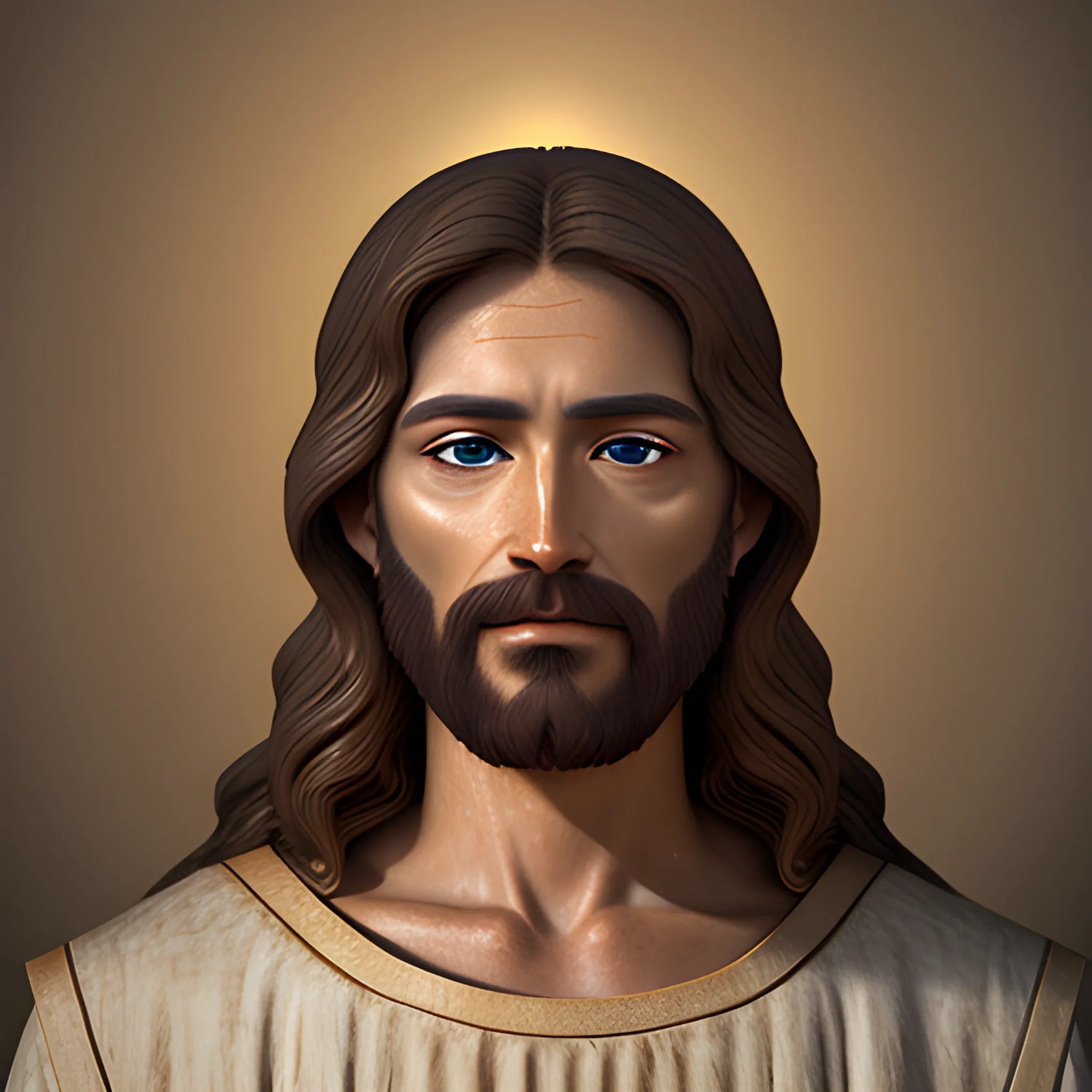 serene jesus christ sitting hearing another person, realistic, 4k, bright light face, open eyes, 3D, portraite, whole body 