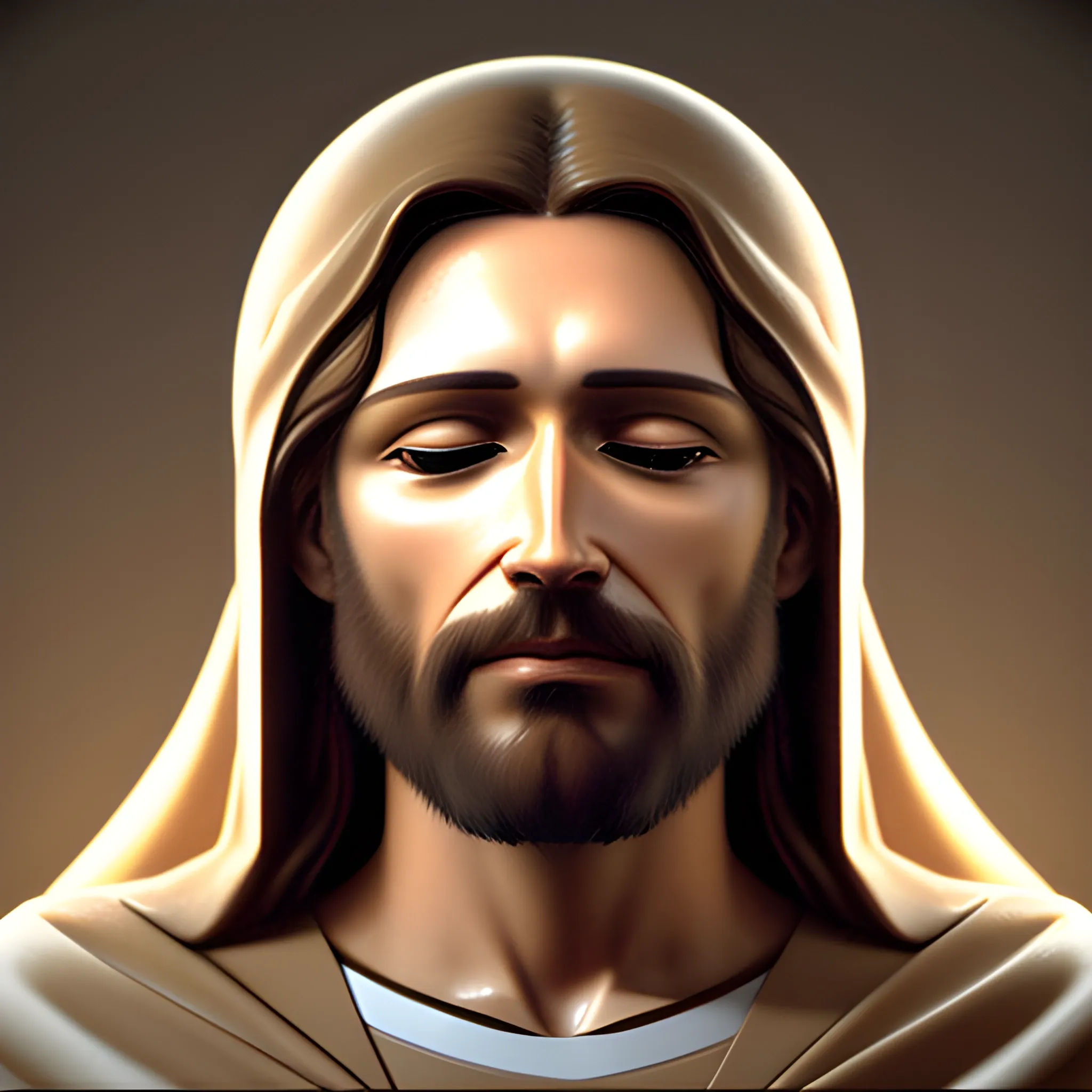 serene jesus christ sitting hearing another person, realistic, 4k, bright light face, open eyes, 3D, portraite, whole body 