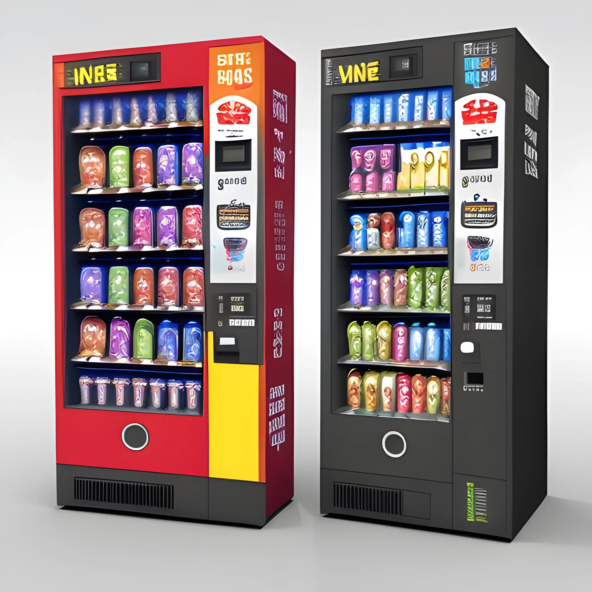 Create a poster to be displayed promoting a vending machine. 
Text should include
"VENDING MACHINE 
now outside warehouse boardroom
COLD DRINKS AND TASTY SNACKS", 3D