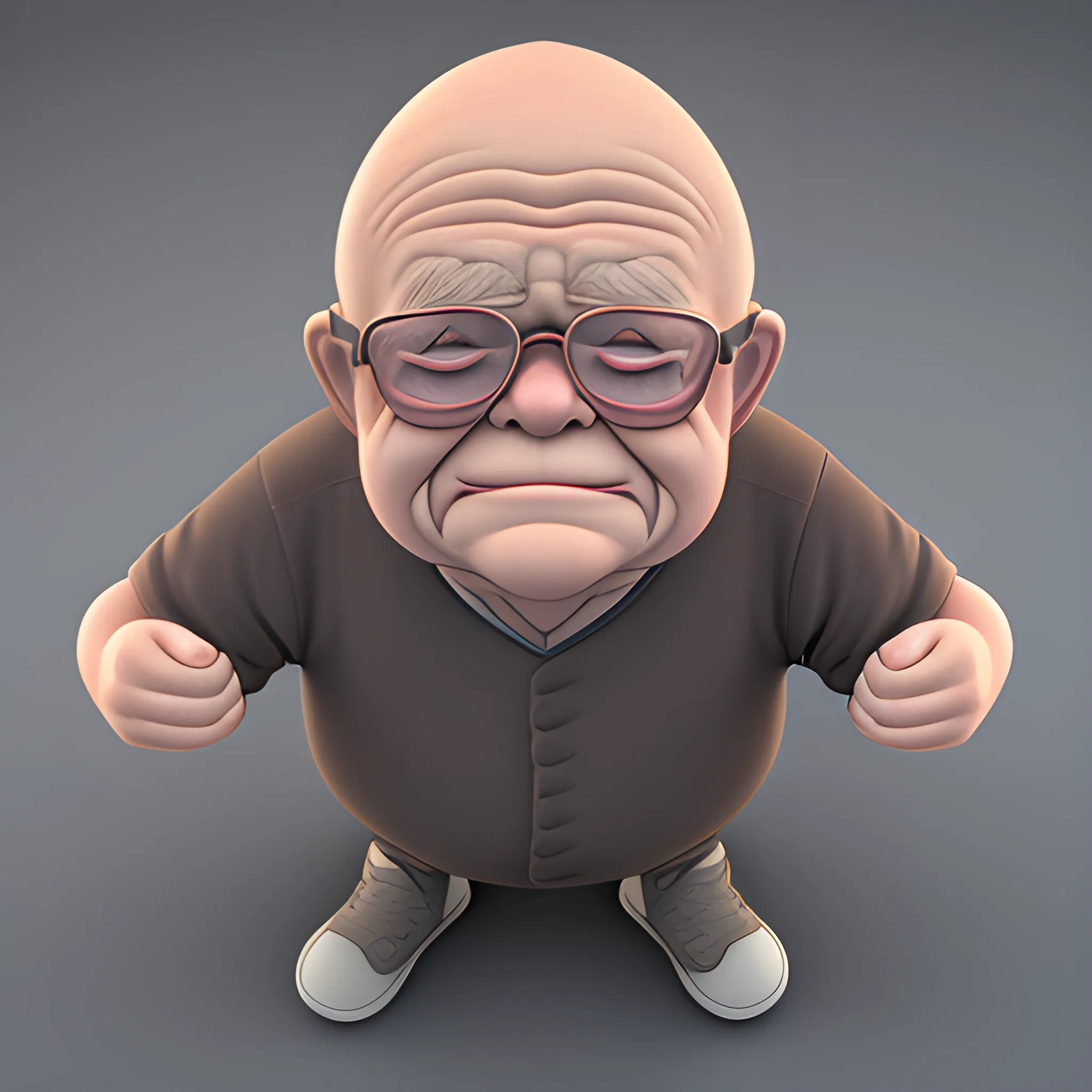 Old grumpy man with Downs syndrome, 3D