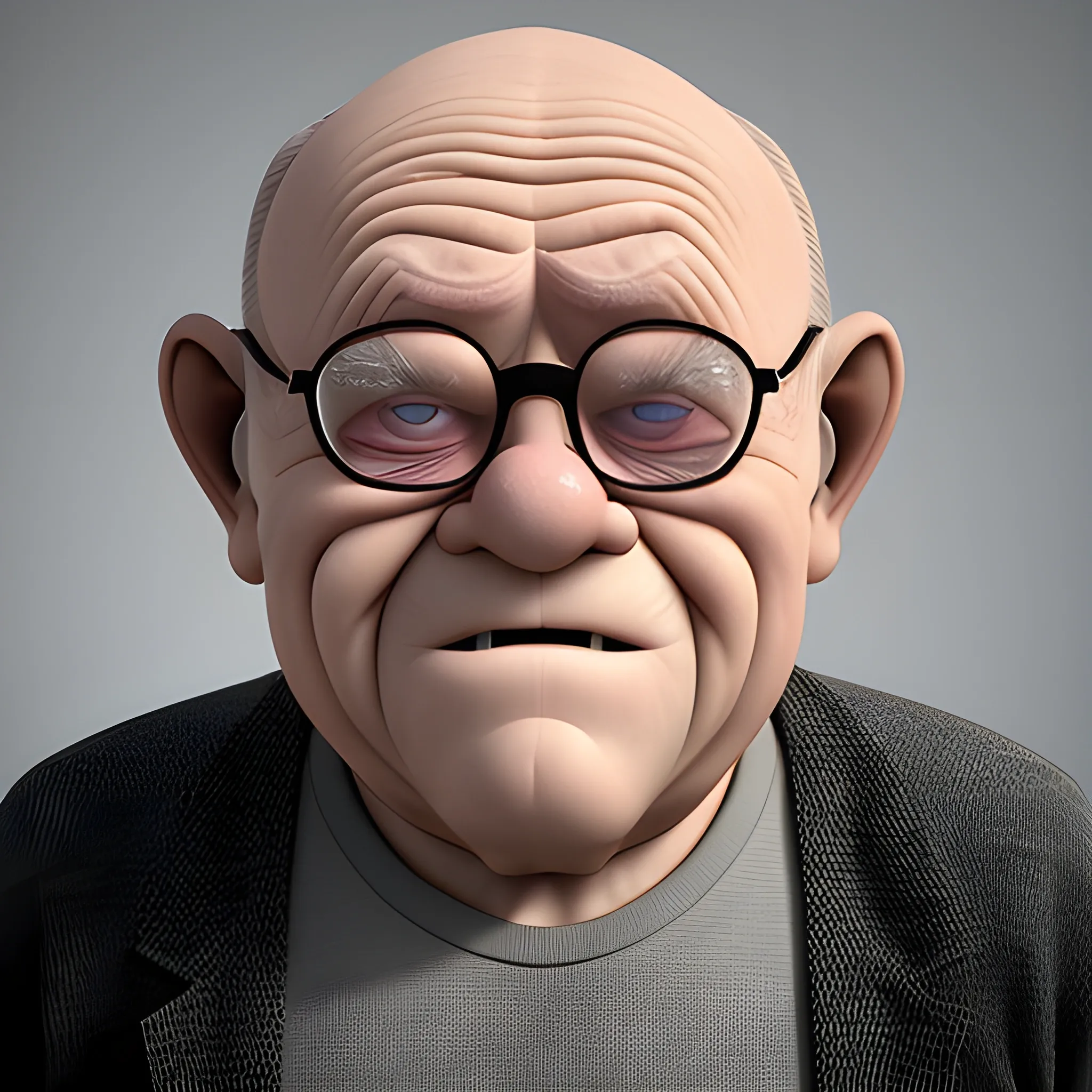 Old grumpy man with Downs syndrome, 3D