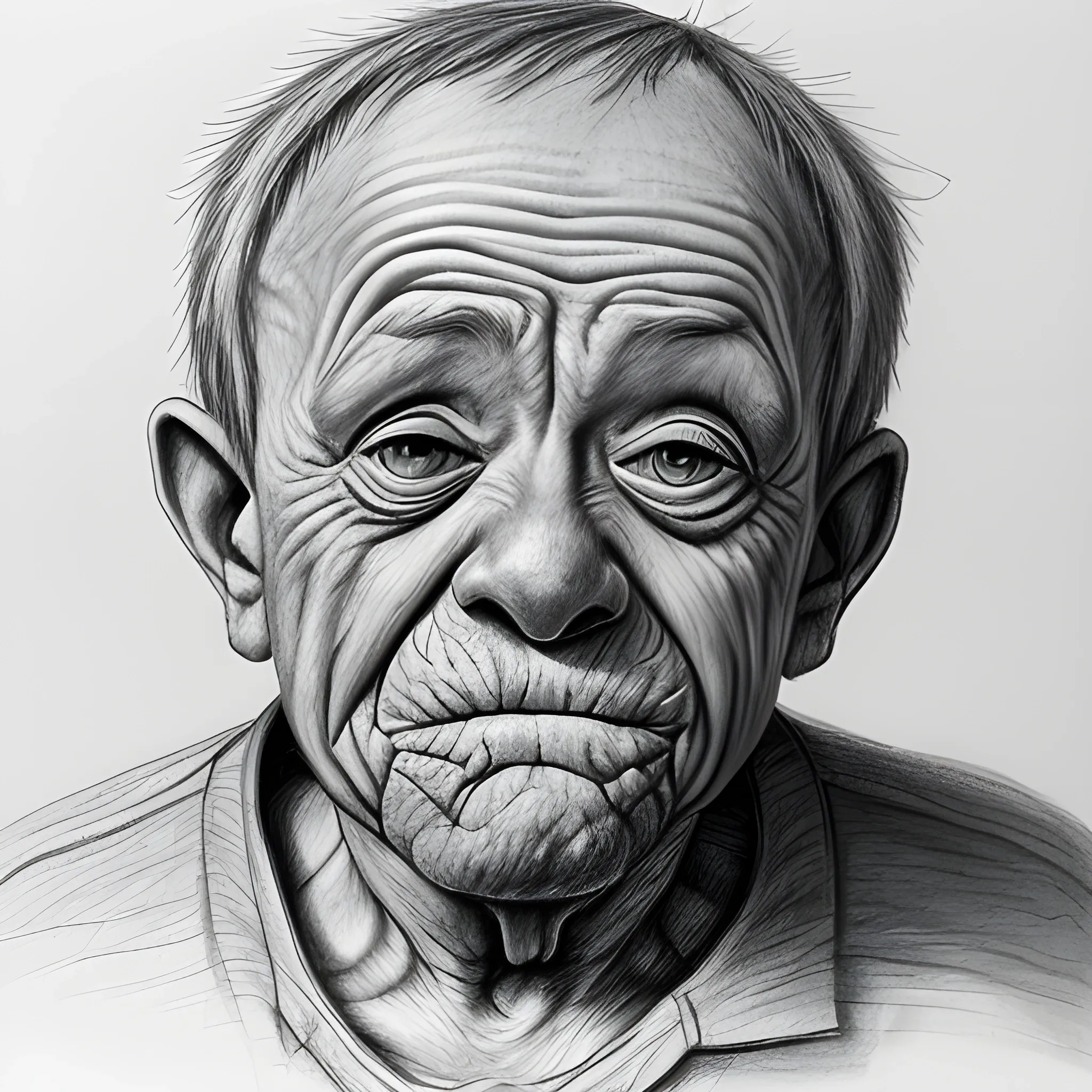 Depressed old man with Downs syndrome
, Pencil Sketch