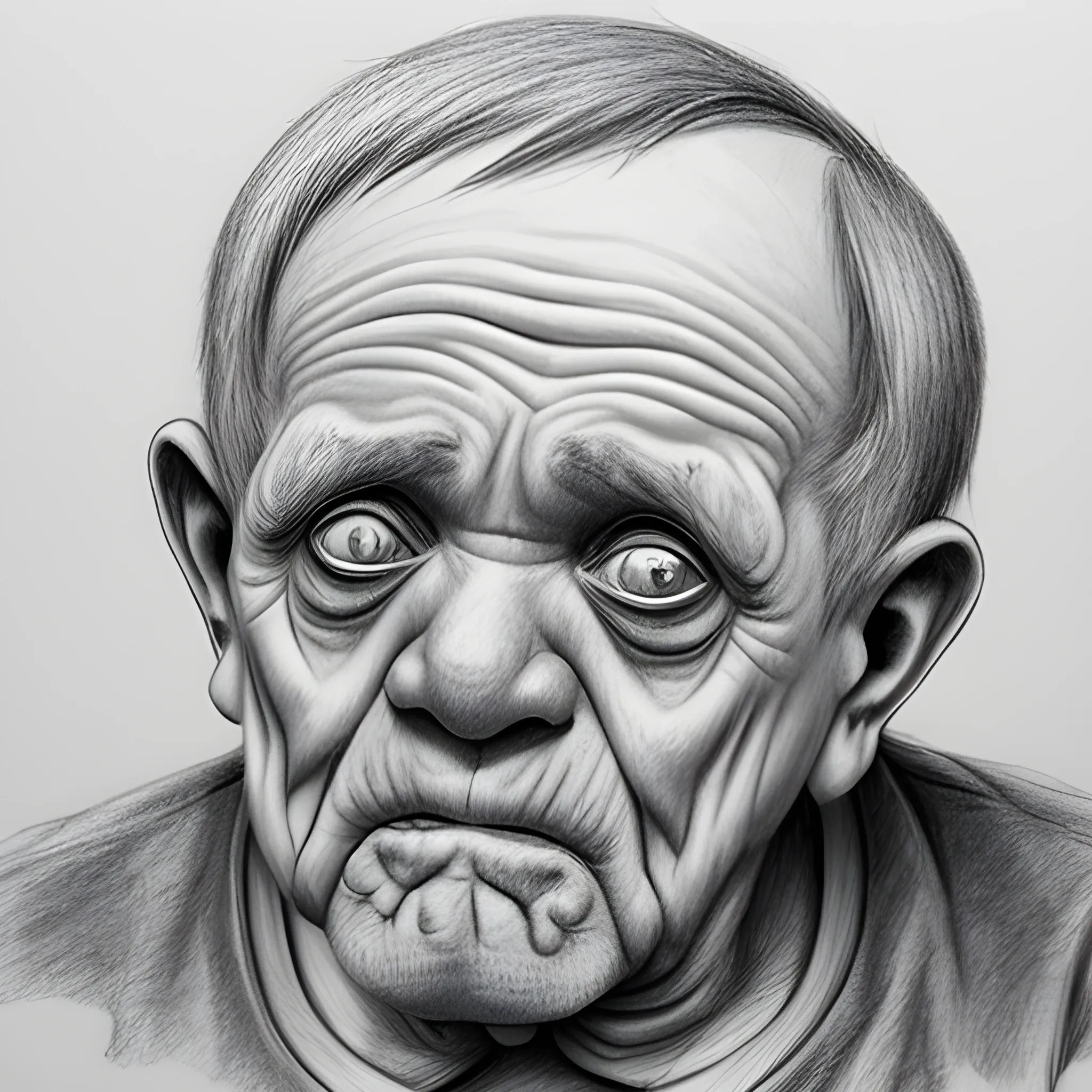 Depressed old man with Downs syndrome
, Pencil Sketch