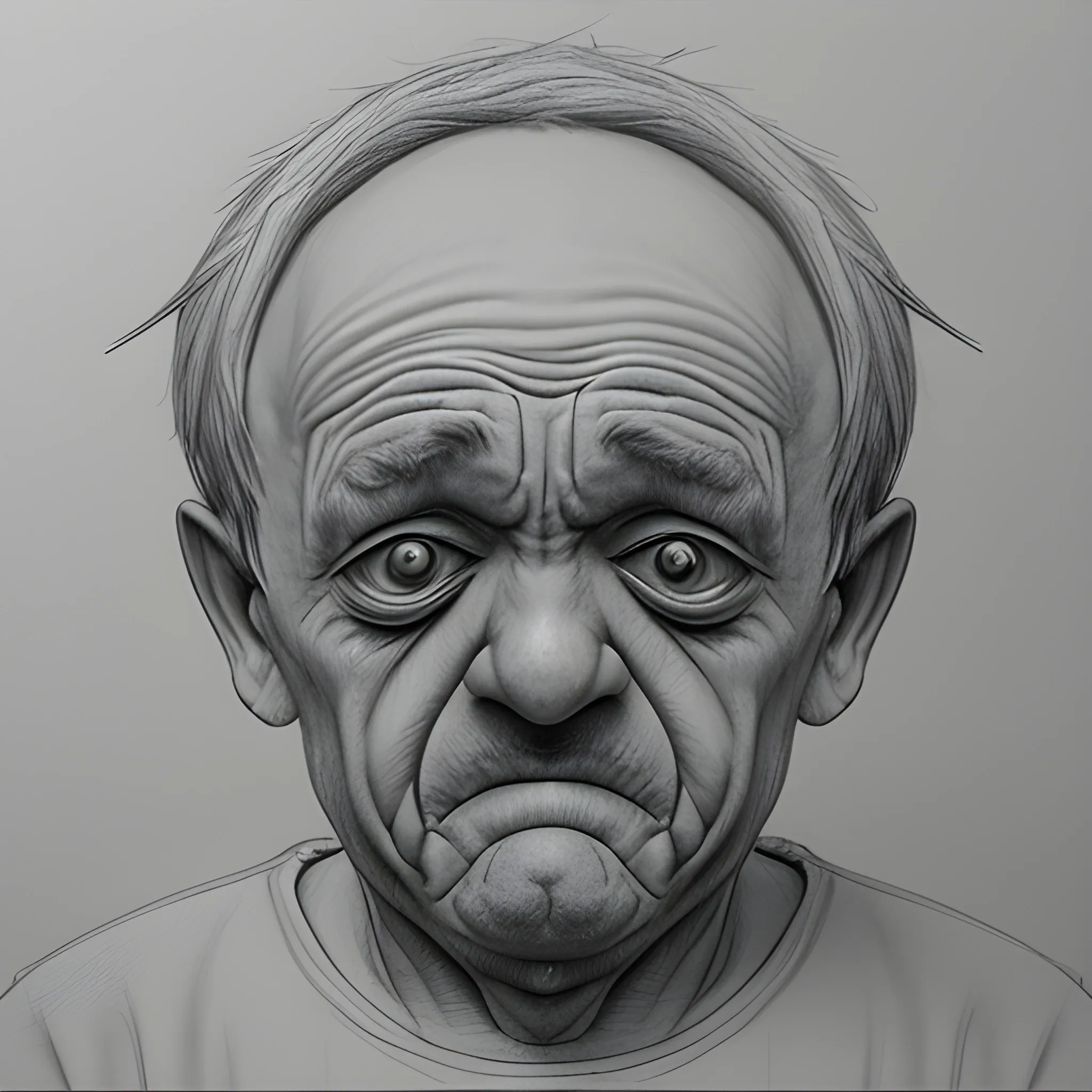 Depressed old man with Downs syndrome
, Pencil Sketch, 3D