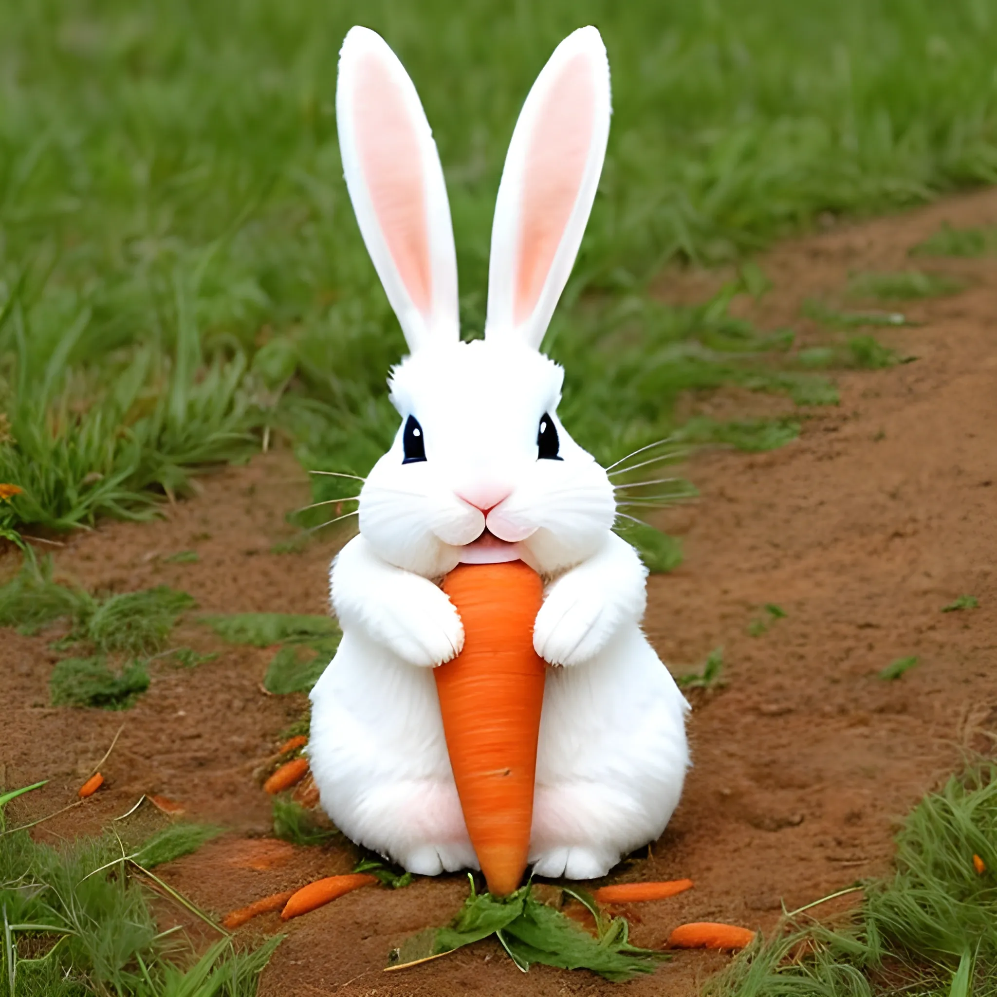 an extremely happy bunny rabbit that has found a carrot