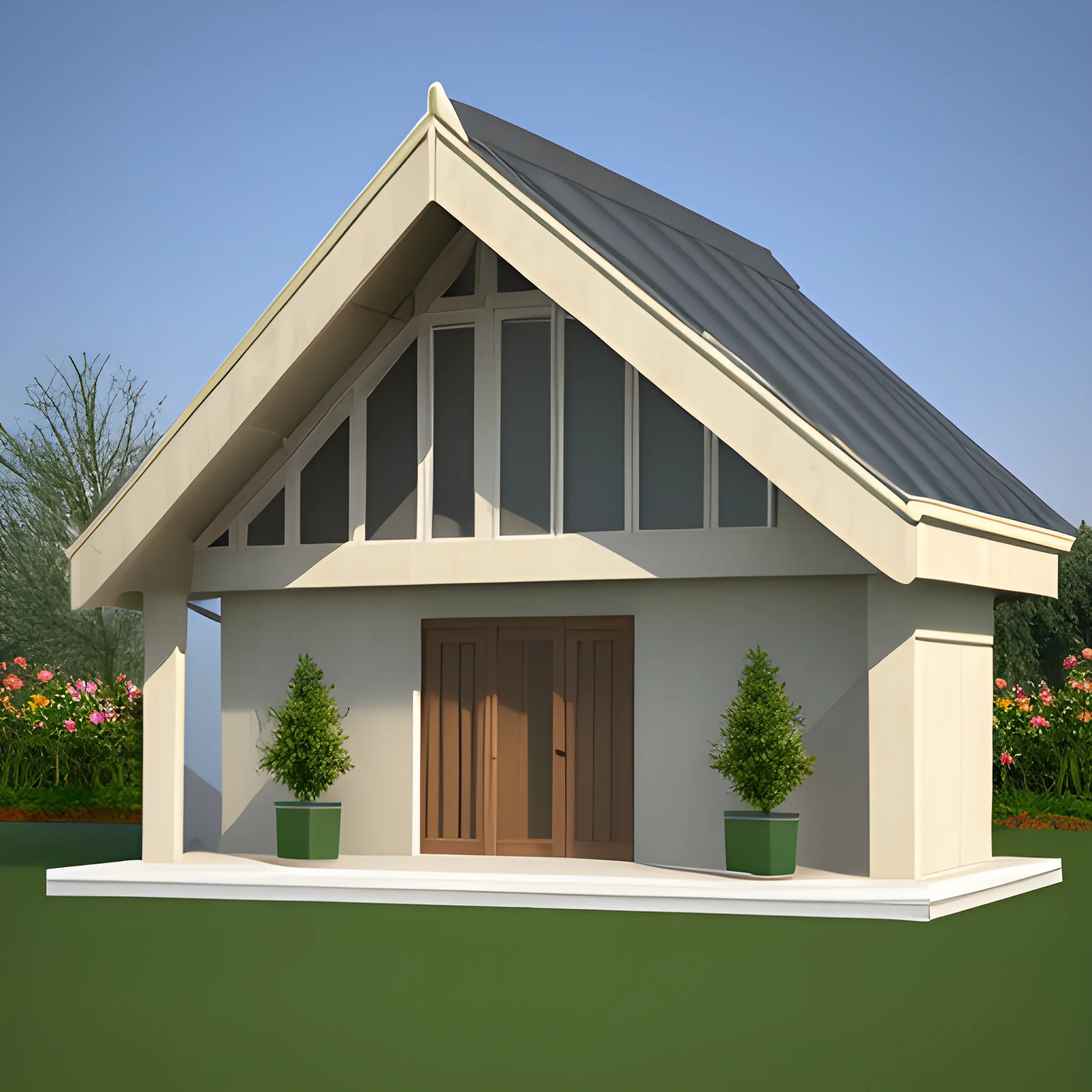 construction a twin gable roof on a garden building, 3D