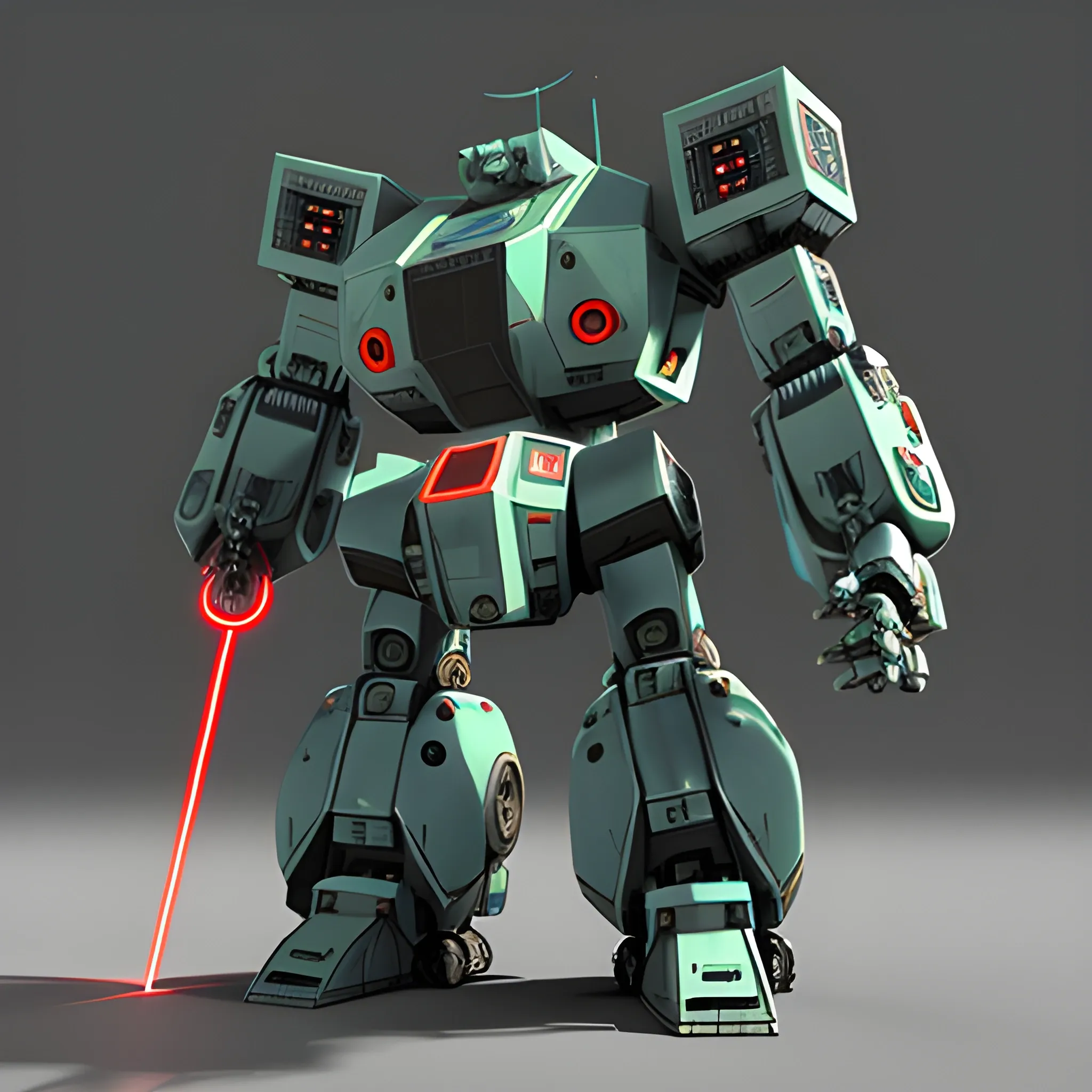 giant mech with laser blaster, 3D