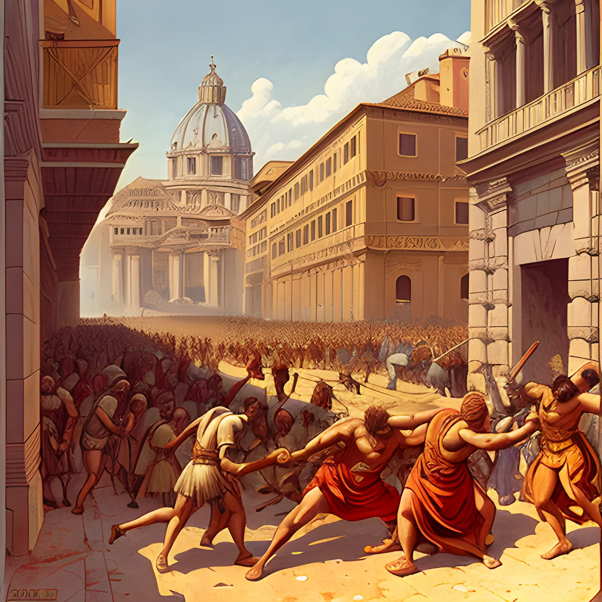 The Sack of Rome by the Barbarians in 410 by Joseph-Noël Sylvestre, 1890, in jean giraud art style