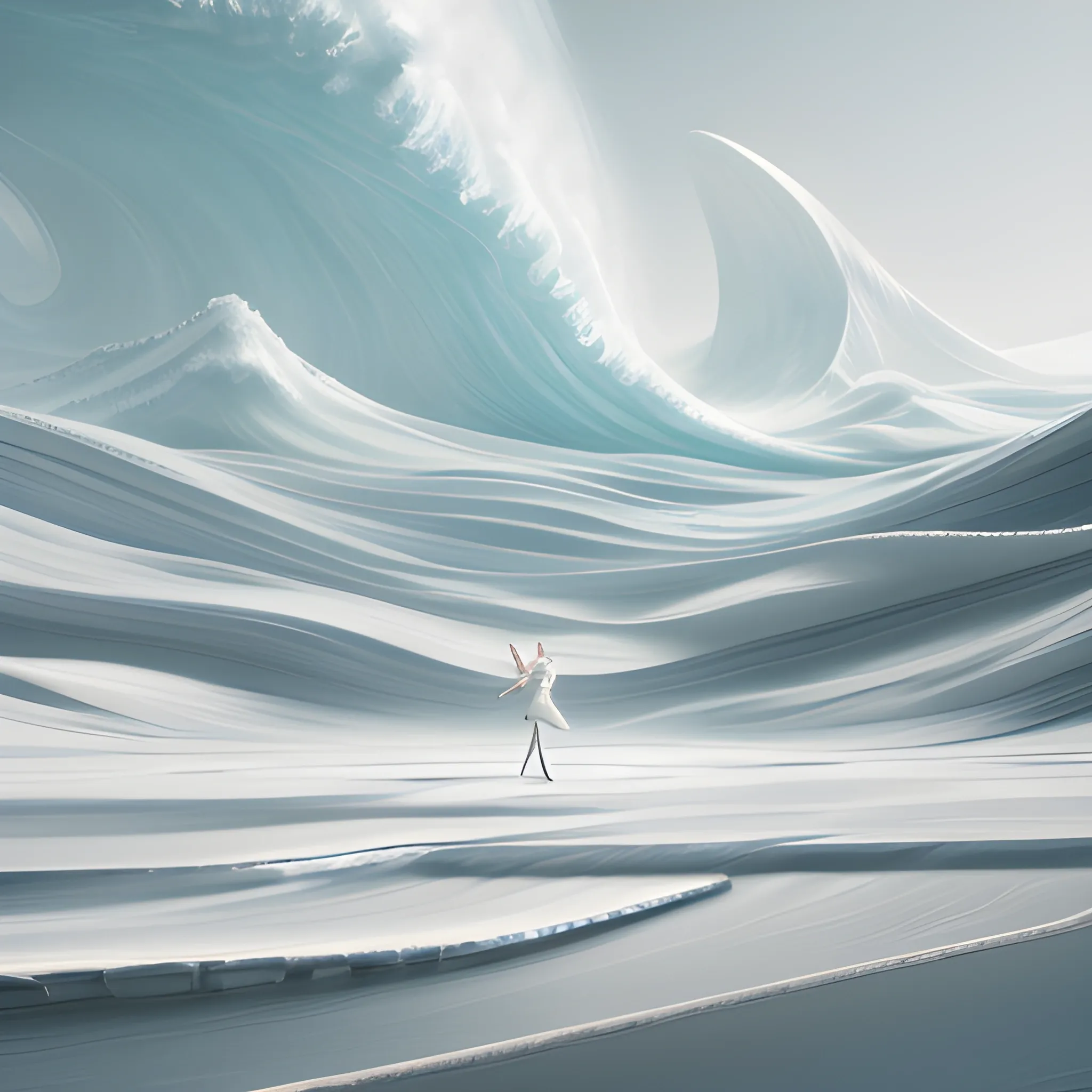 painting with a women in fight to dance and have dence movement minimal elements and baroc colors all scale of terrain and white lines like wave fantasy, 8k, high resolution, high quality, 3D, , Oil Painting, Unreal Engine