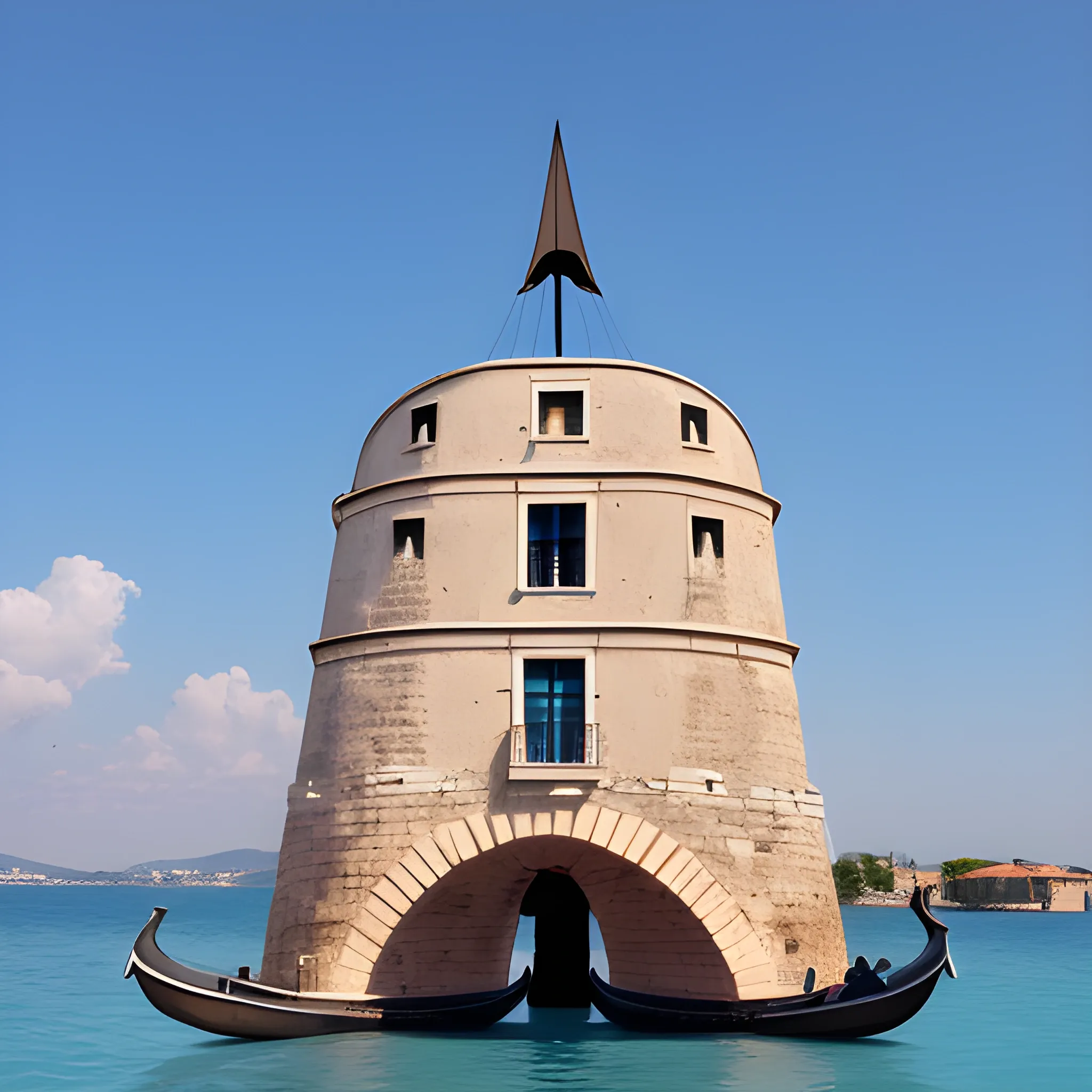 the iron part of the gondola with the upper part of a trullo