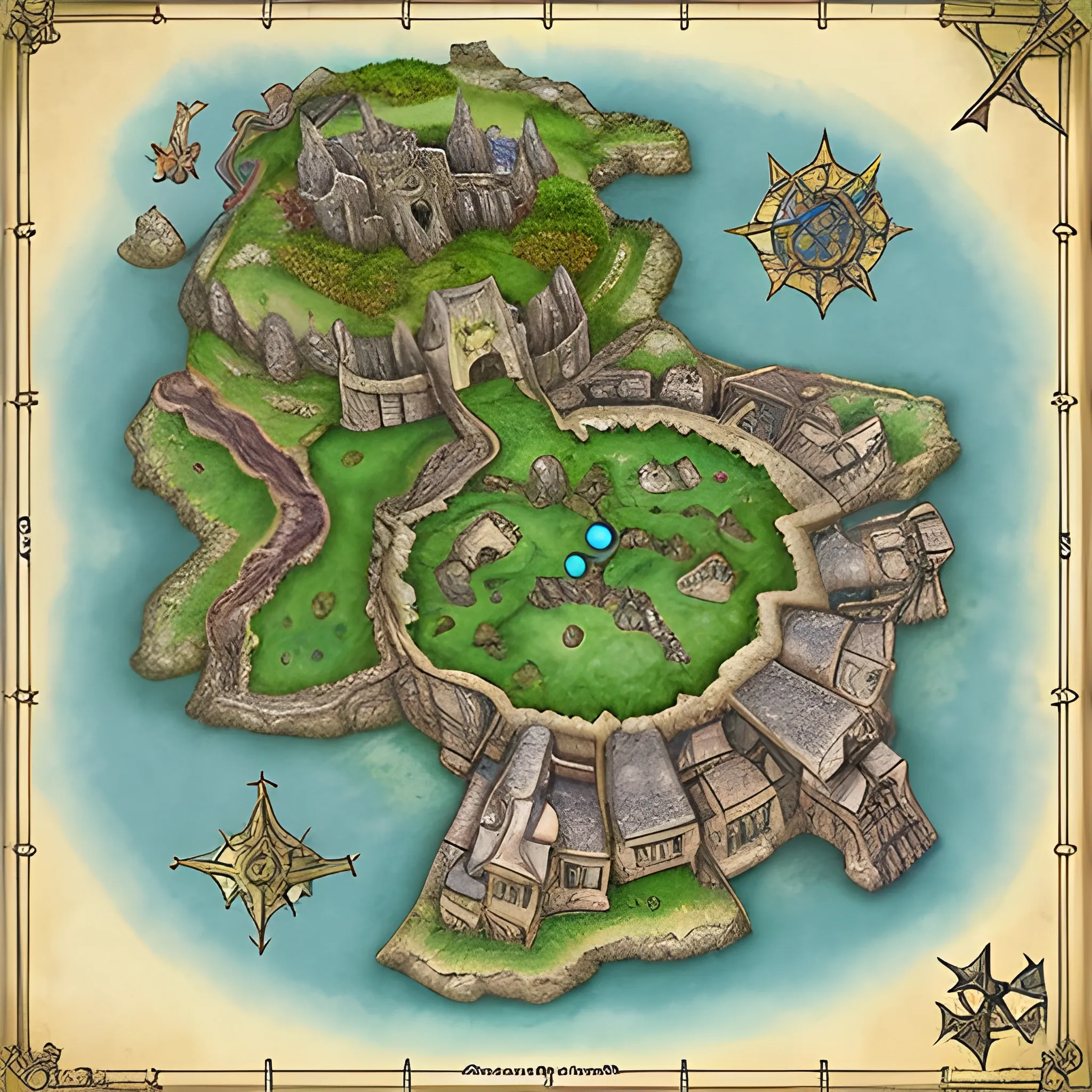 fantasy map, RPG, castle, fort, sea, land, - Arthub.ai