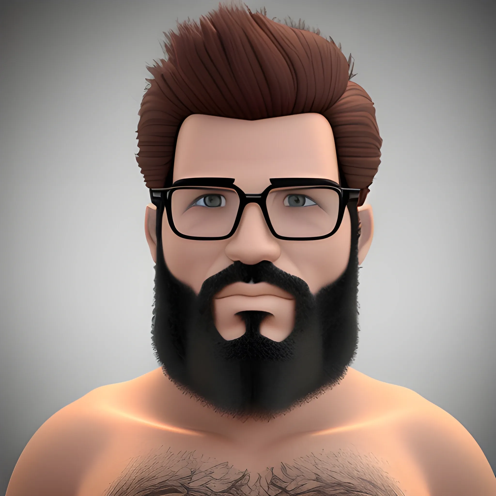 Homem com peito peludo de bermuda, 3D