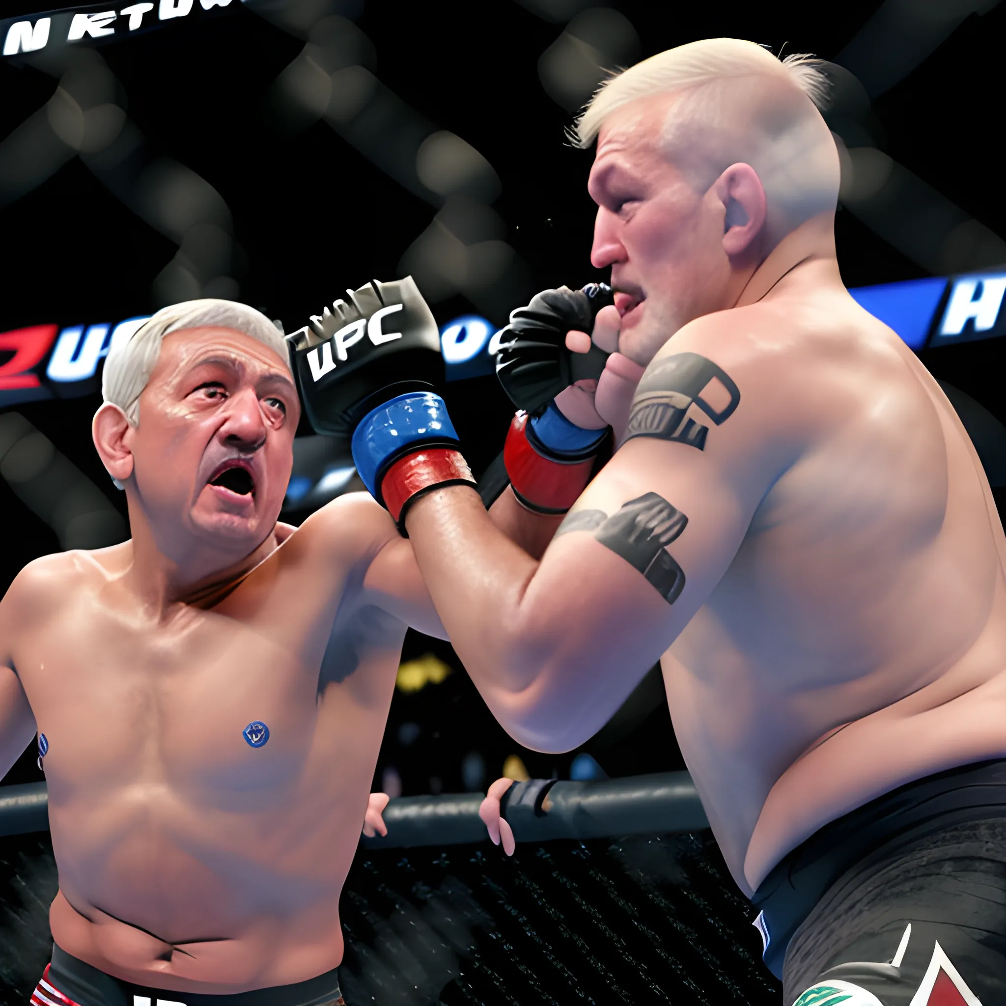 image of andres manuel lopez obrador fighting in the UFC  tournament again trump