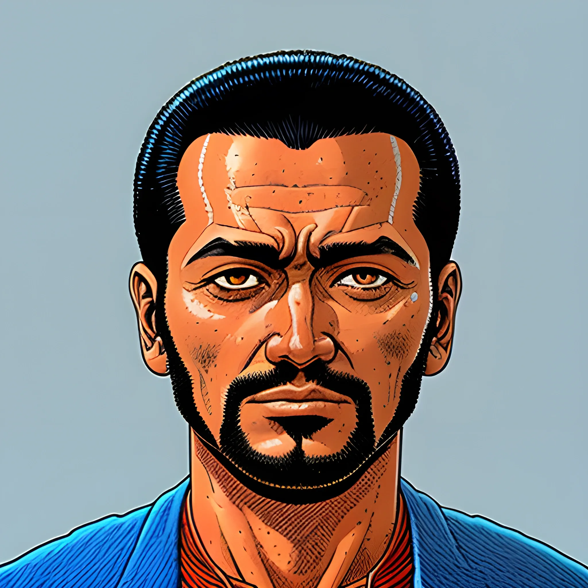 el Salvadorian man in Jean giraud's art style , headshot view