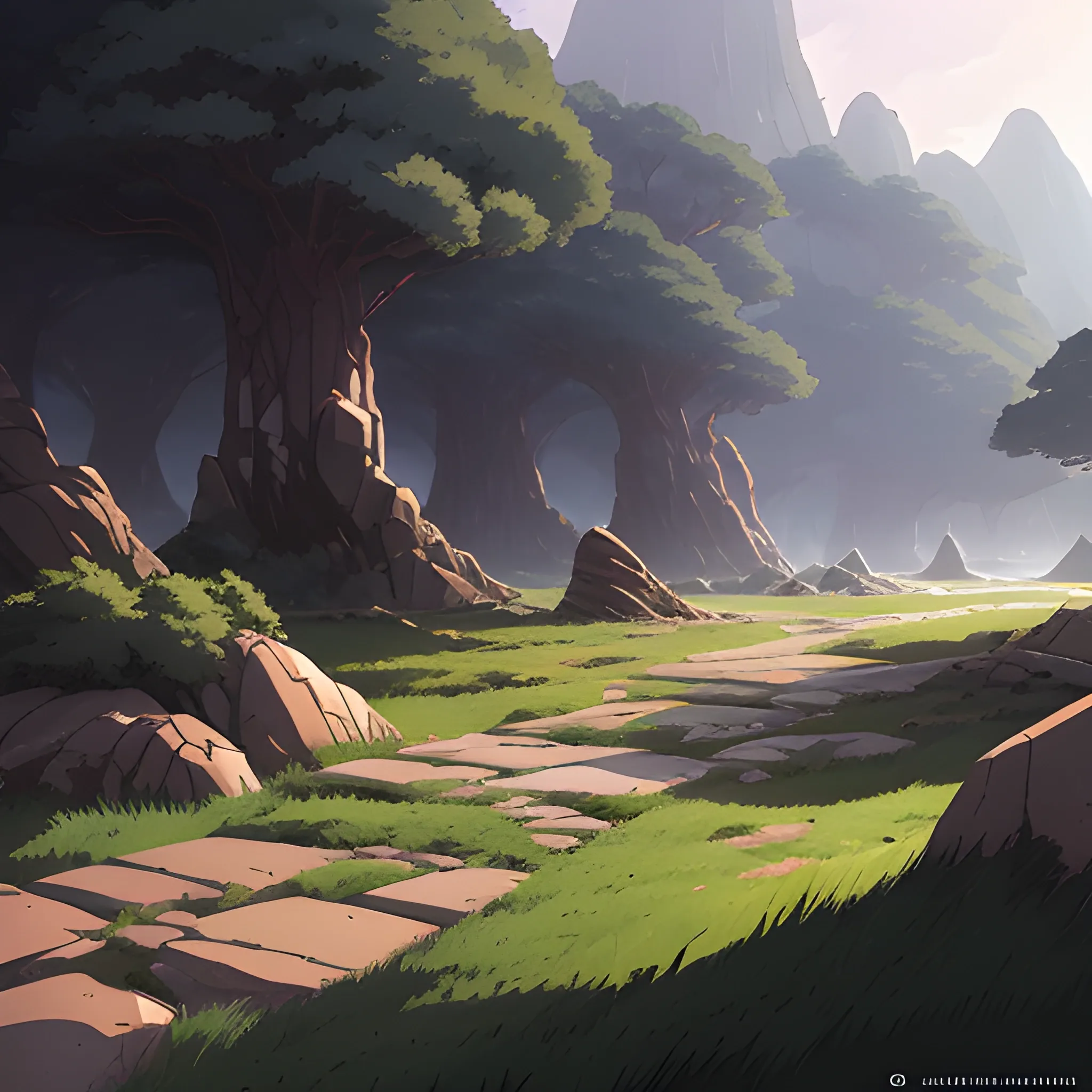 ground, small stones... in the style of makoto shinkai and greg rutkowski and albert bierstadt and james gurney