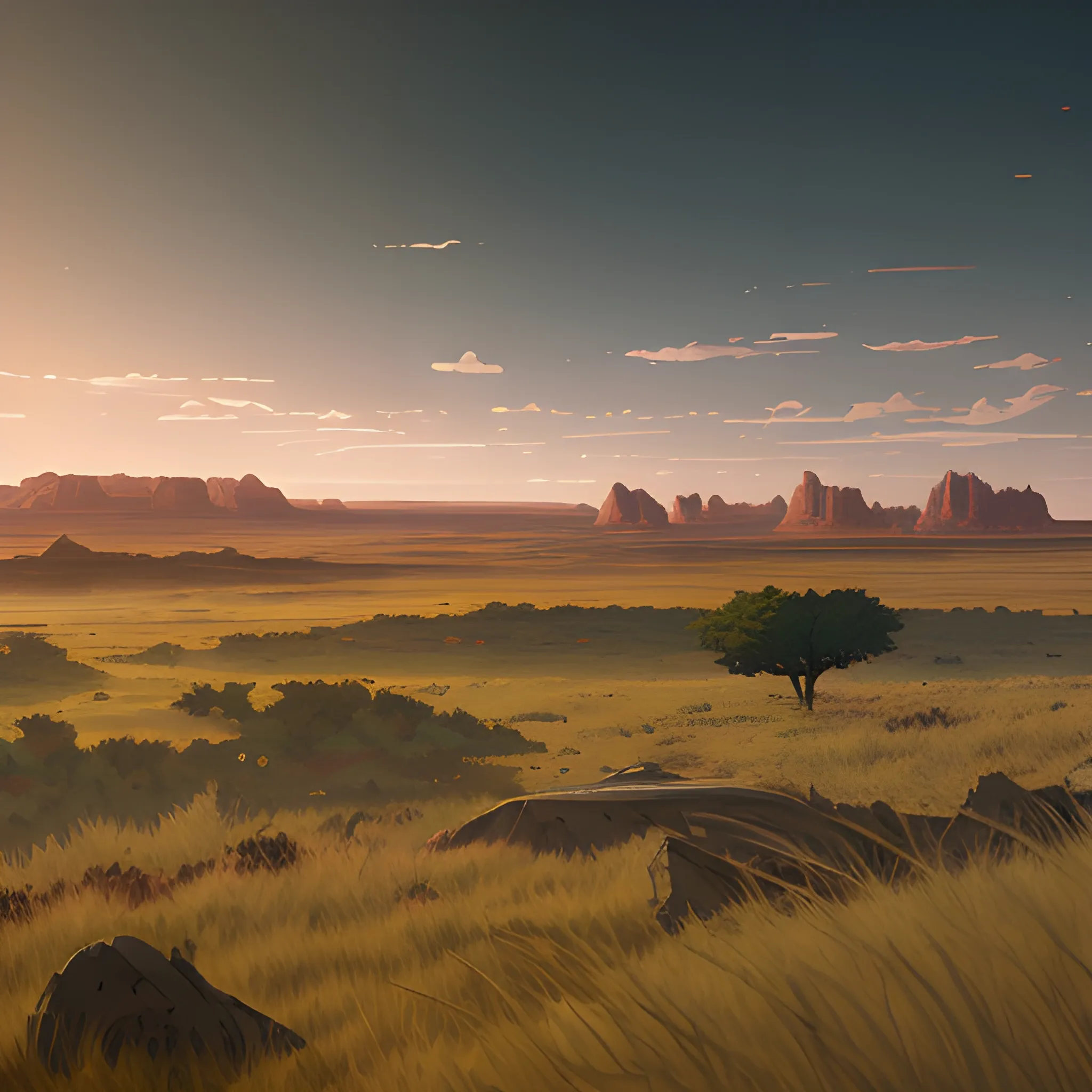 vast area of barren land with some grass... in the style of makoto shinkai and greg rutkowski and albert bierstadt and james gurney