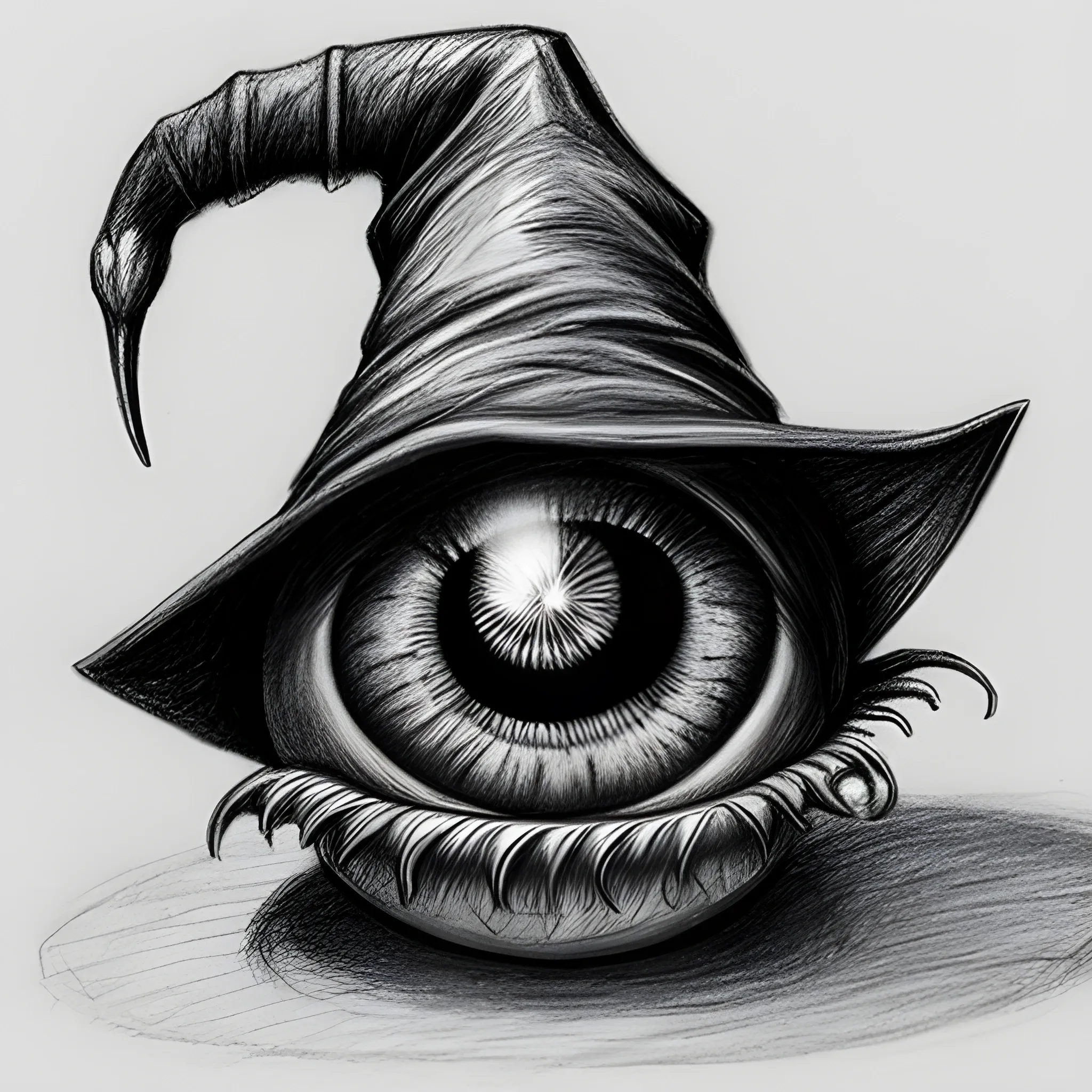 wizard hat eyeball crystal , Pencil Sketch