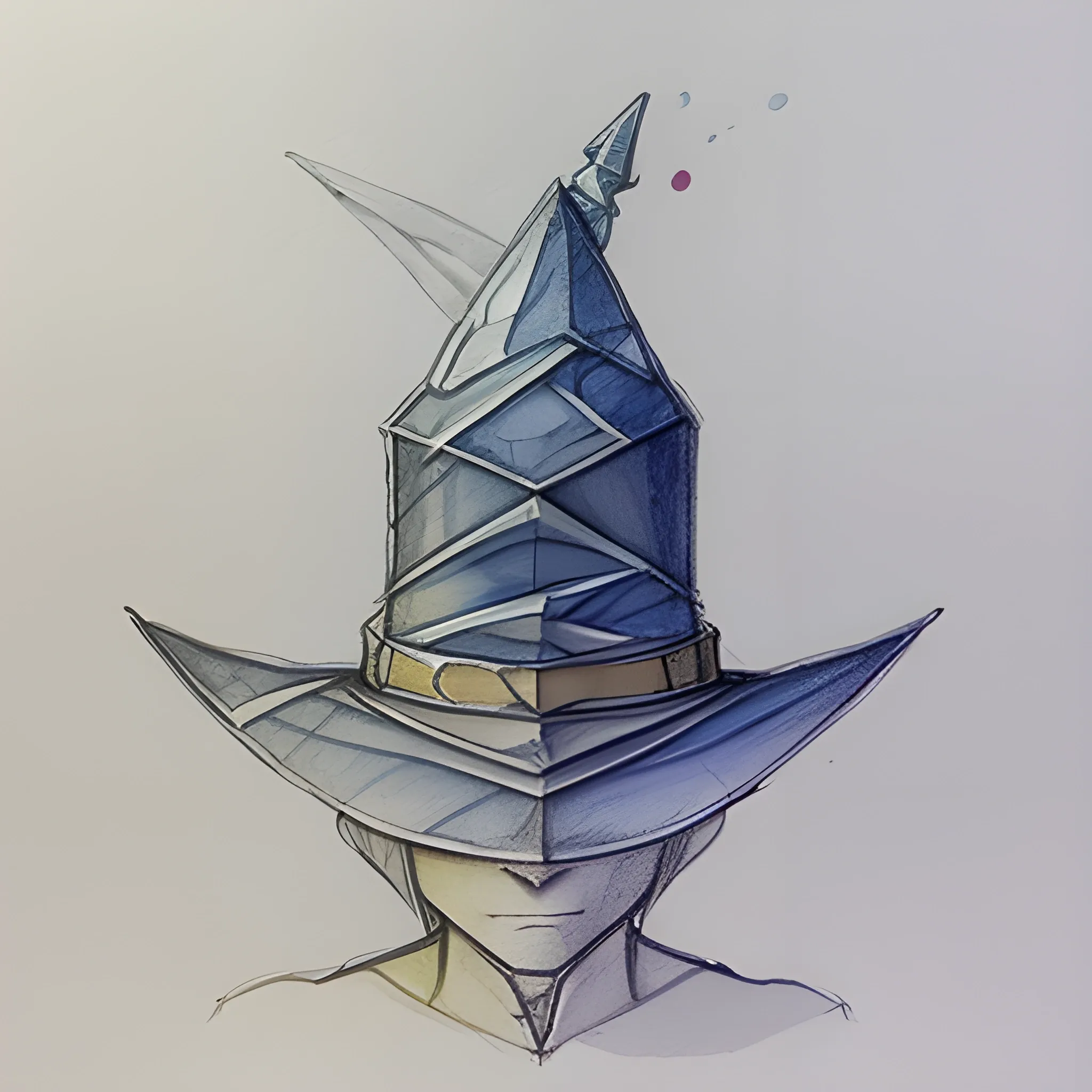 wizard hat crystal , Pencil Sketch, Water Color