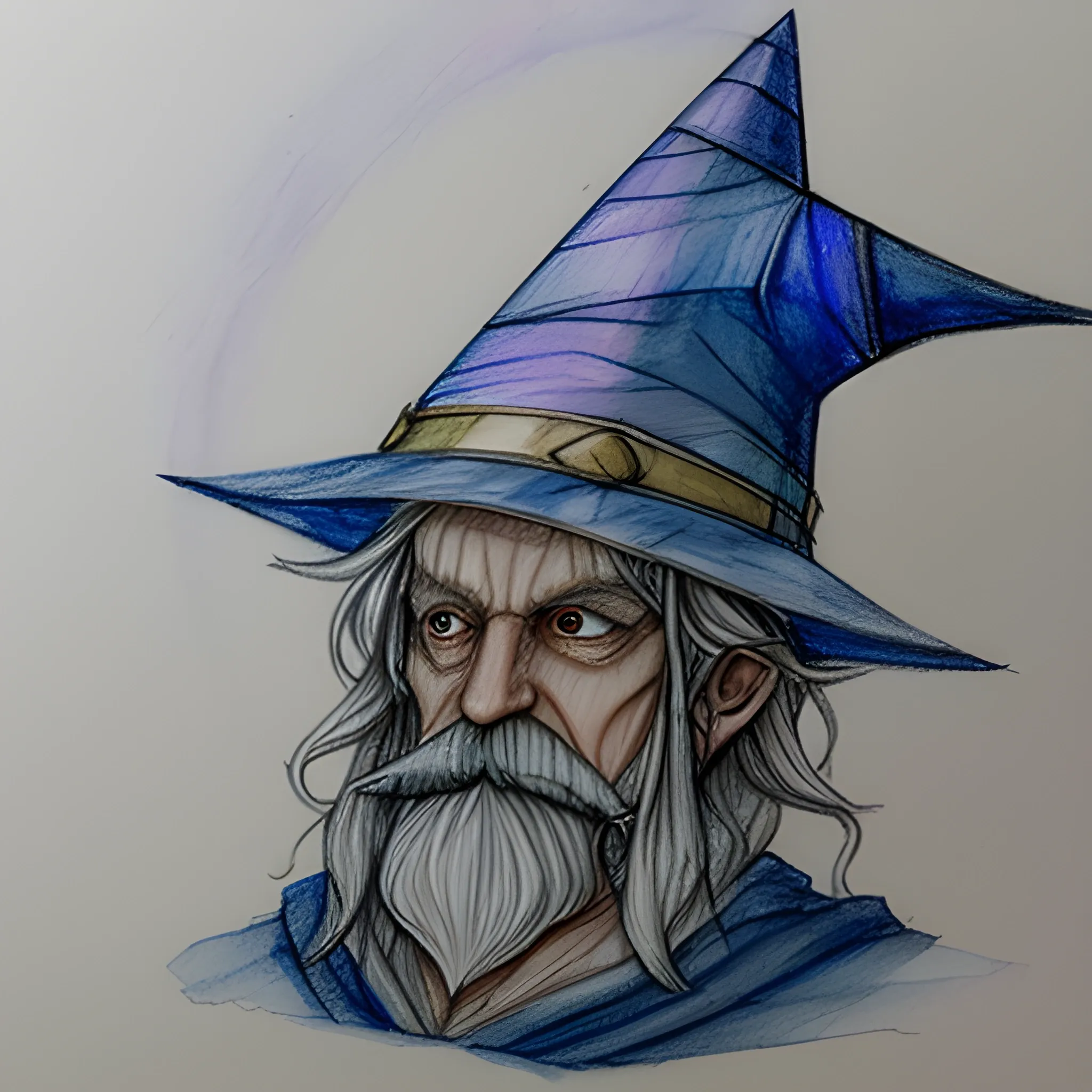 wizard hat crystal , Pencil Sketch, Water Color