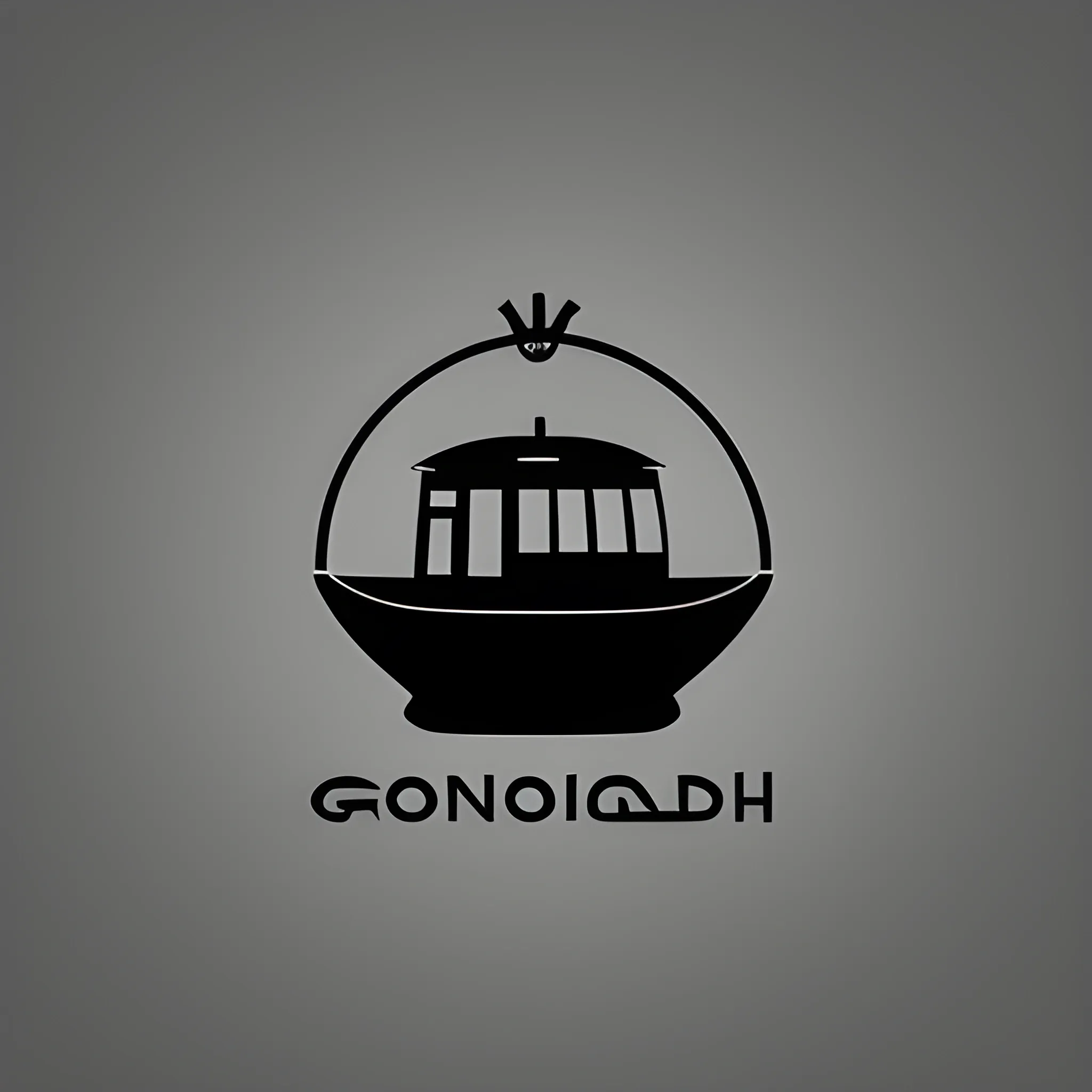 Minimal logo of a gondola with a trullo, abstract, solid black background, bv sagi haviv